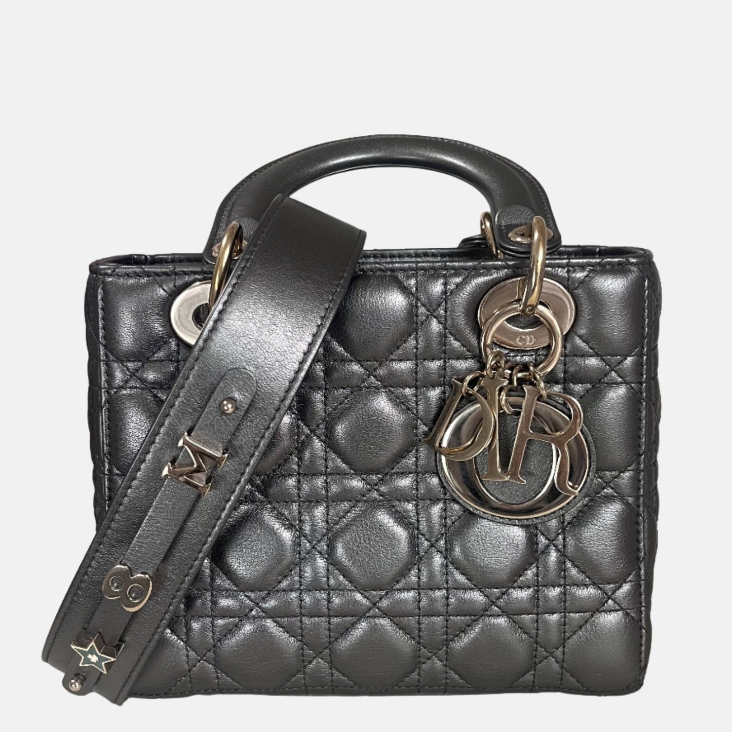 Lady Dior Small ABCdior Gunmetal Grey Cannage Lambskin Handbag with ABC Strap