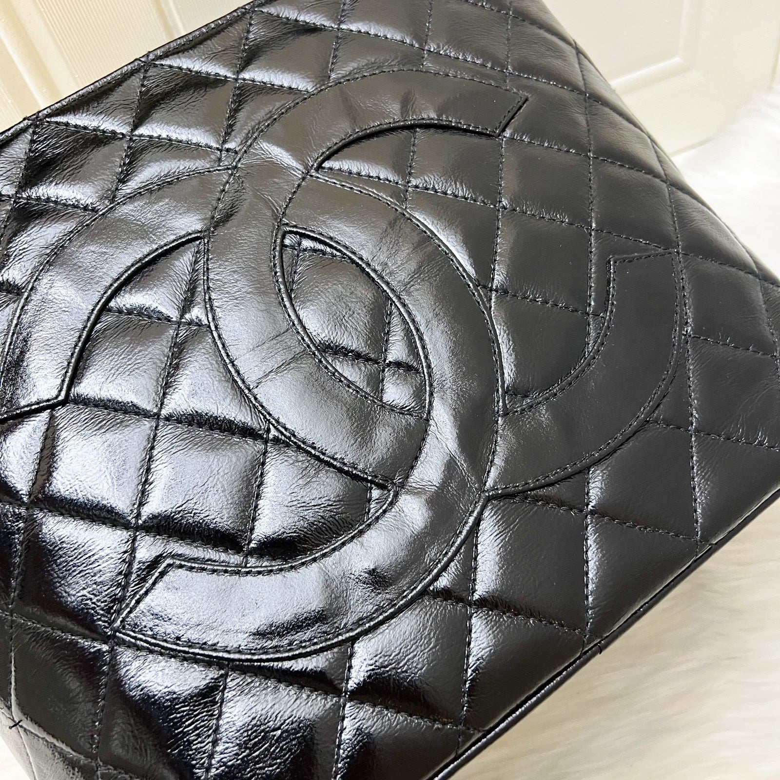 Chanel Medallion Tote in Black Glossy Tote Bag - Rovelle Bags