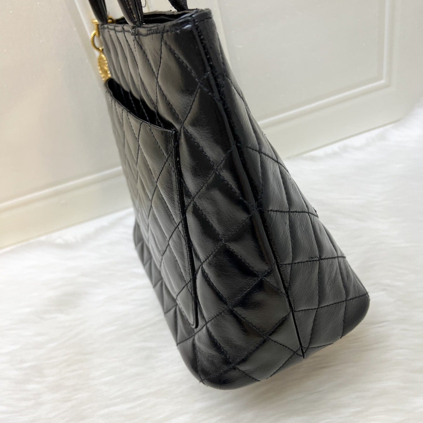 Chanel Medallion Tote in Black Glossy Tote Bag - Rovelle Bags