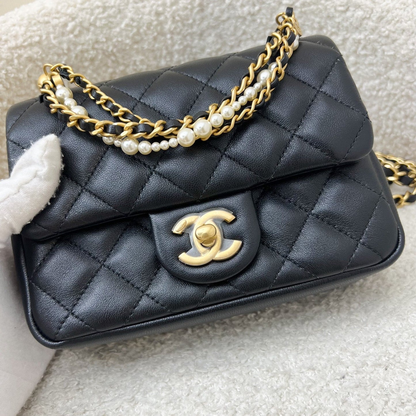 Chanel 24P Pearl Twist Chain Square Flap Bag - Rovelle Bags