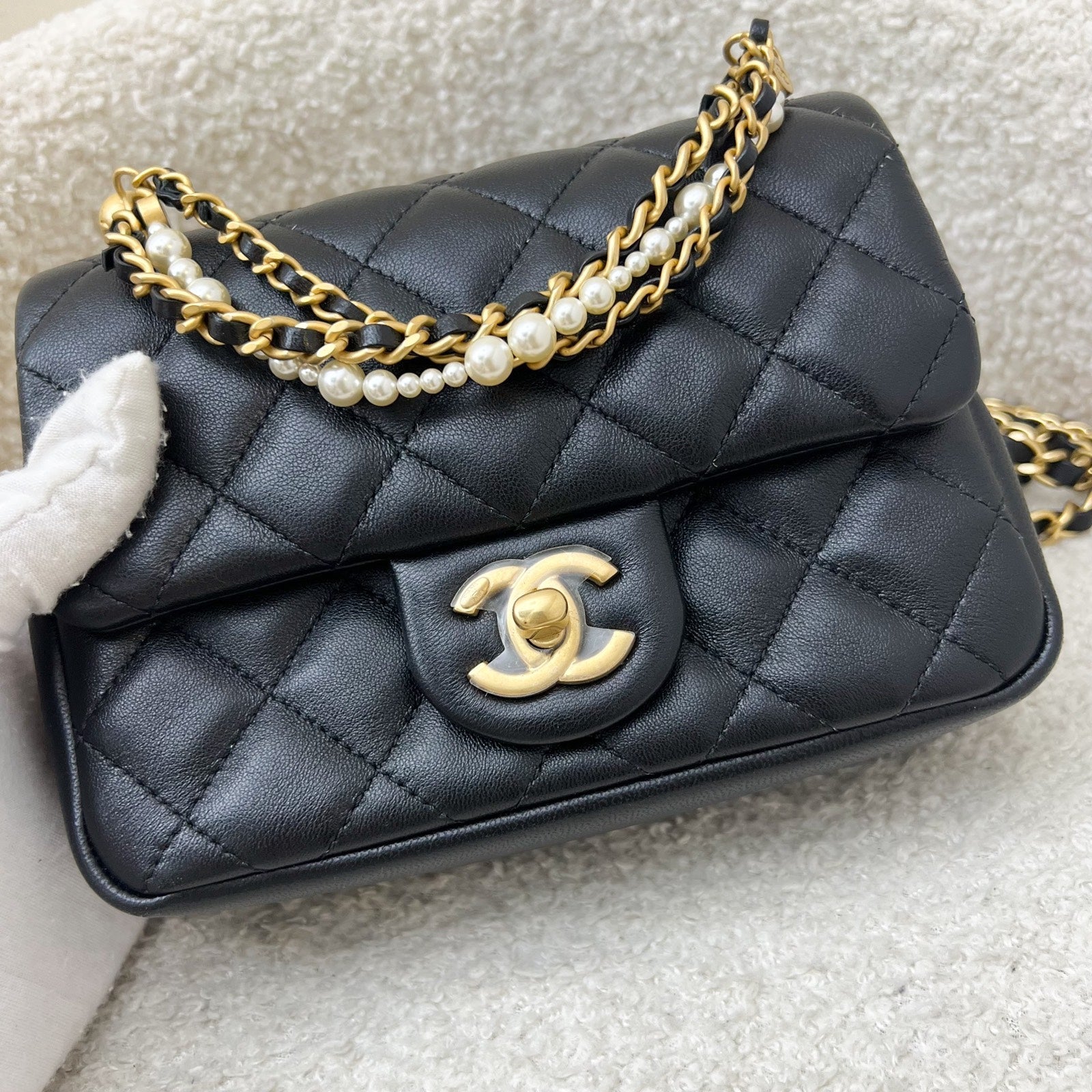 Chanel 24P Pearl Twist Chain Square Flap Bag - Rovelle Bags