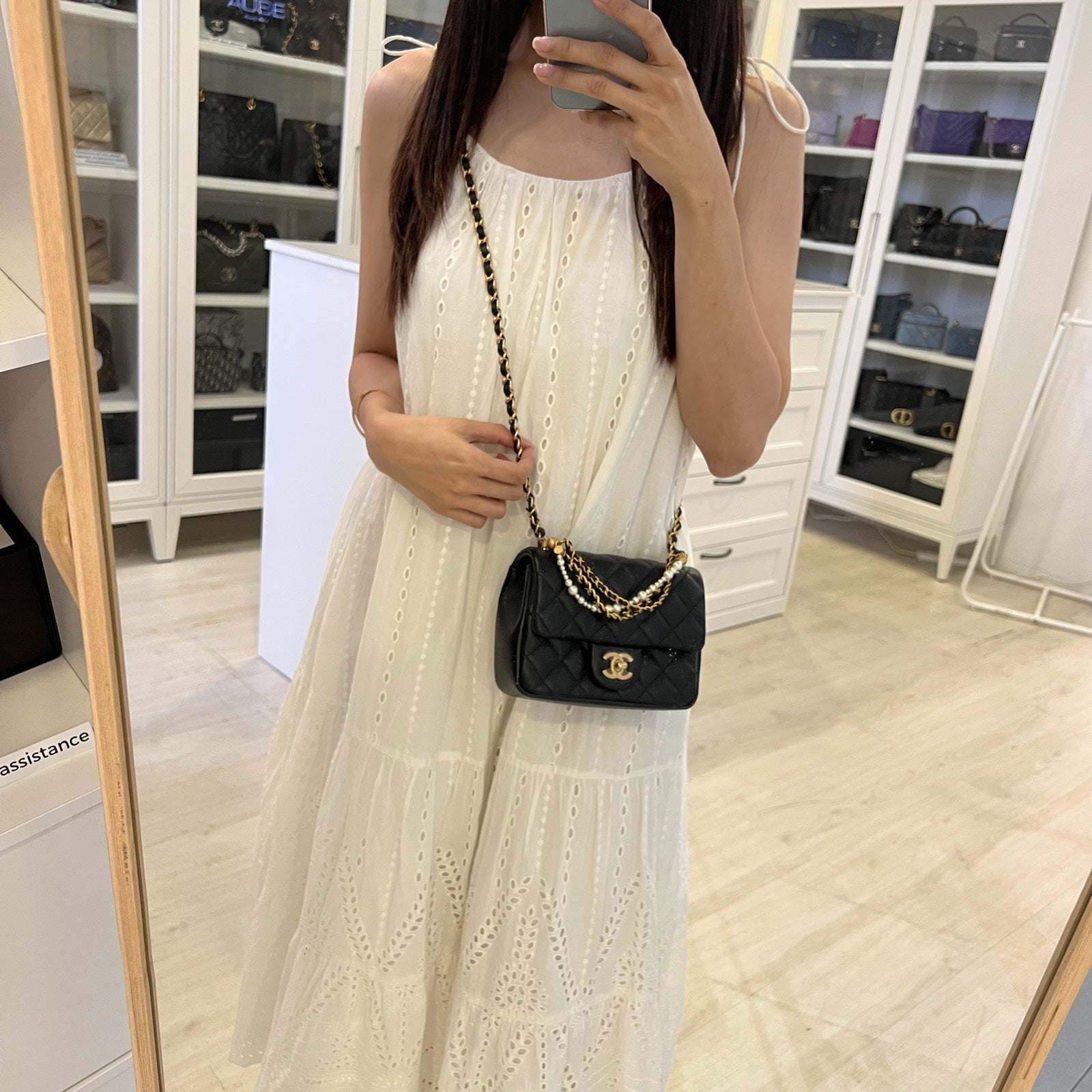 Chanel 24P Pearl Twist Chain Square Flap Bag - Rovelle Bags