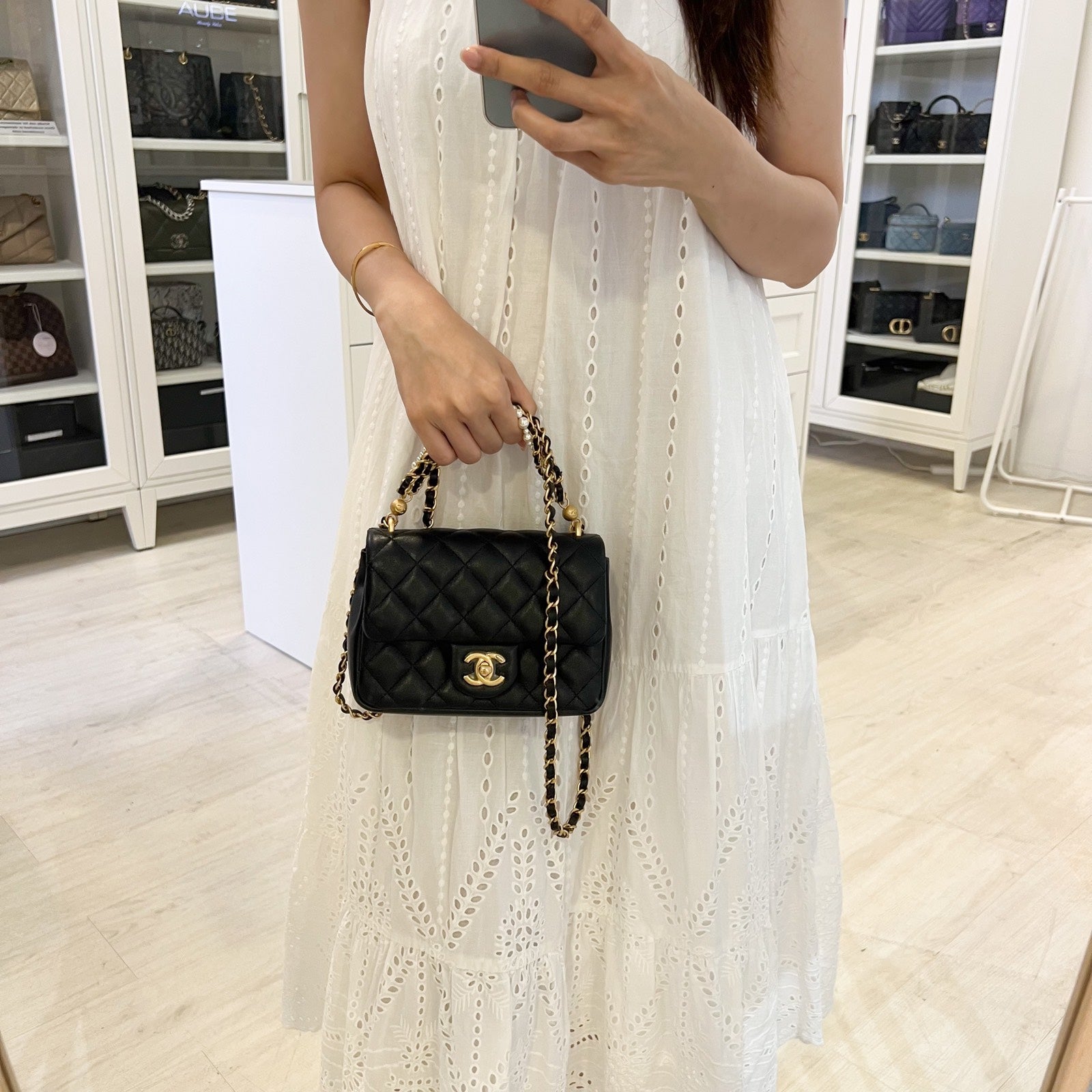 Chanel 24P Pearl Twist Chain Square Flap Bag - Rovelle Bags