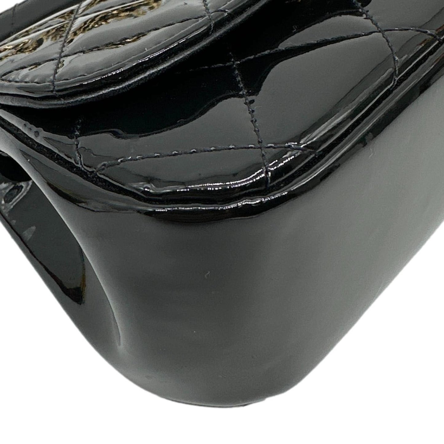 CHANEL Frame Clutch Flap With Chain Quilted Patent Leather Crossbody Bag Black