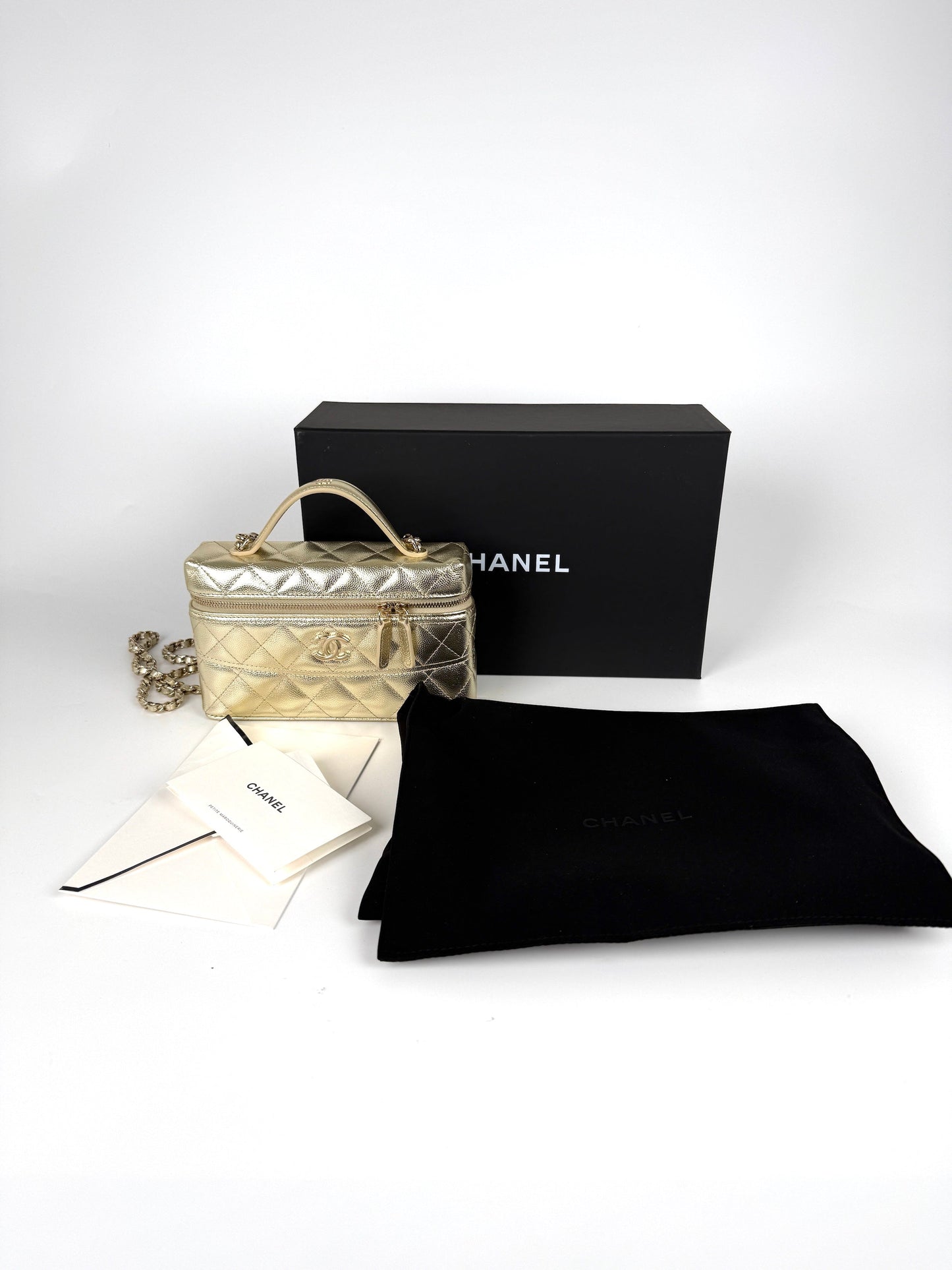 Chanel Long Classic Vanity Light Gold Crossbody Bag - Rovelle Bags