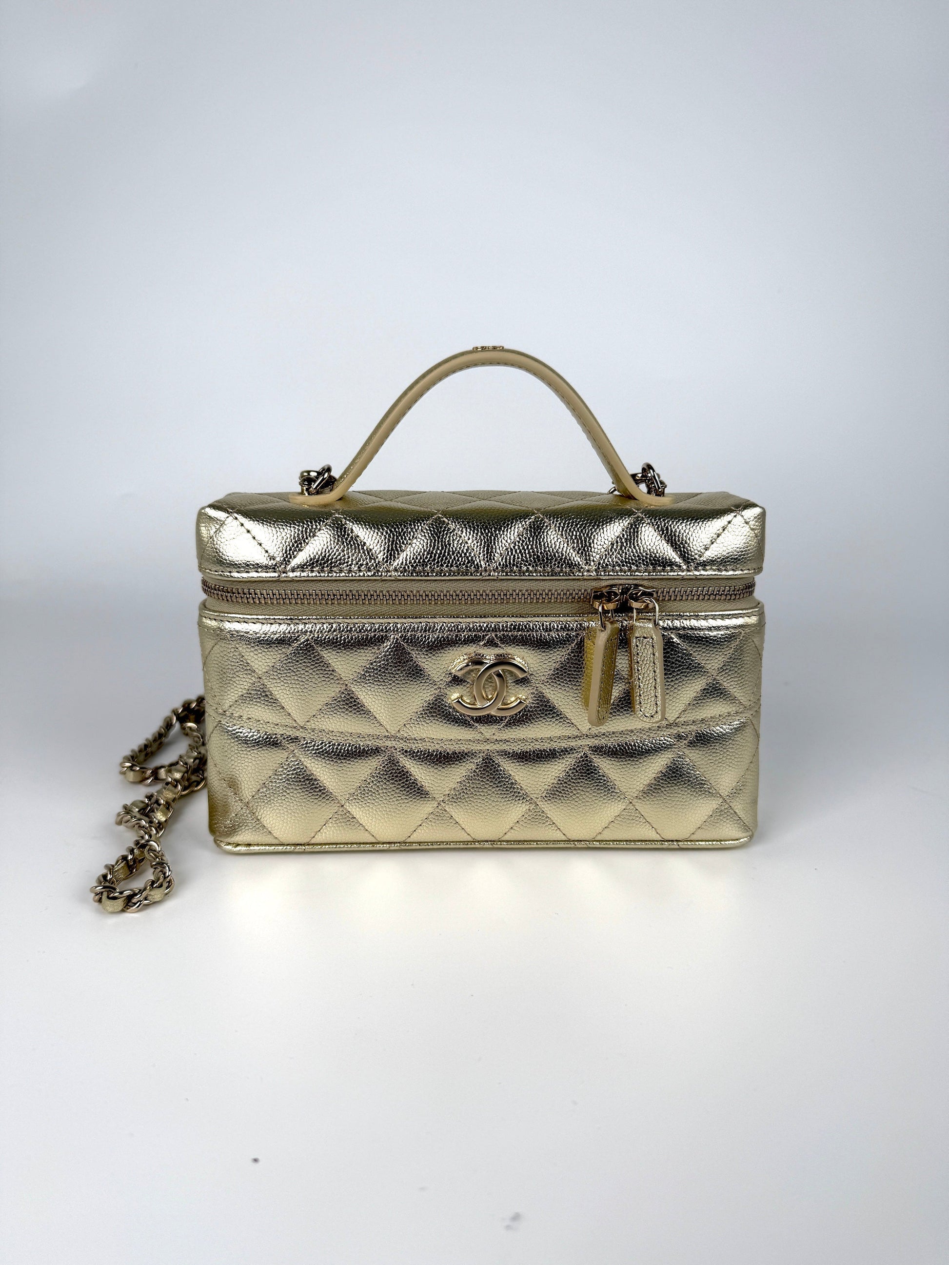 Chanel Long Classic Vanity Light Gold Crossbody Bag - Rovelle Bags