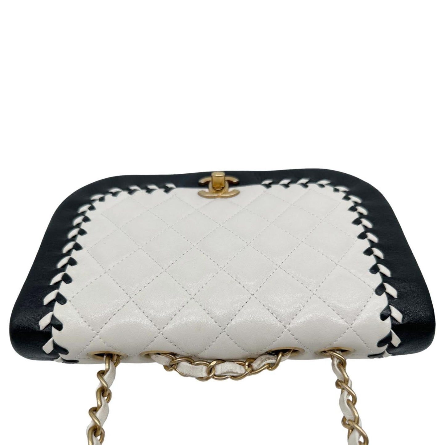CHANEL Braided Saddle Flap Quilted Lambskin Crossbody Bag Bicolor
