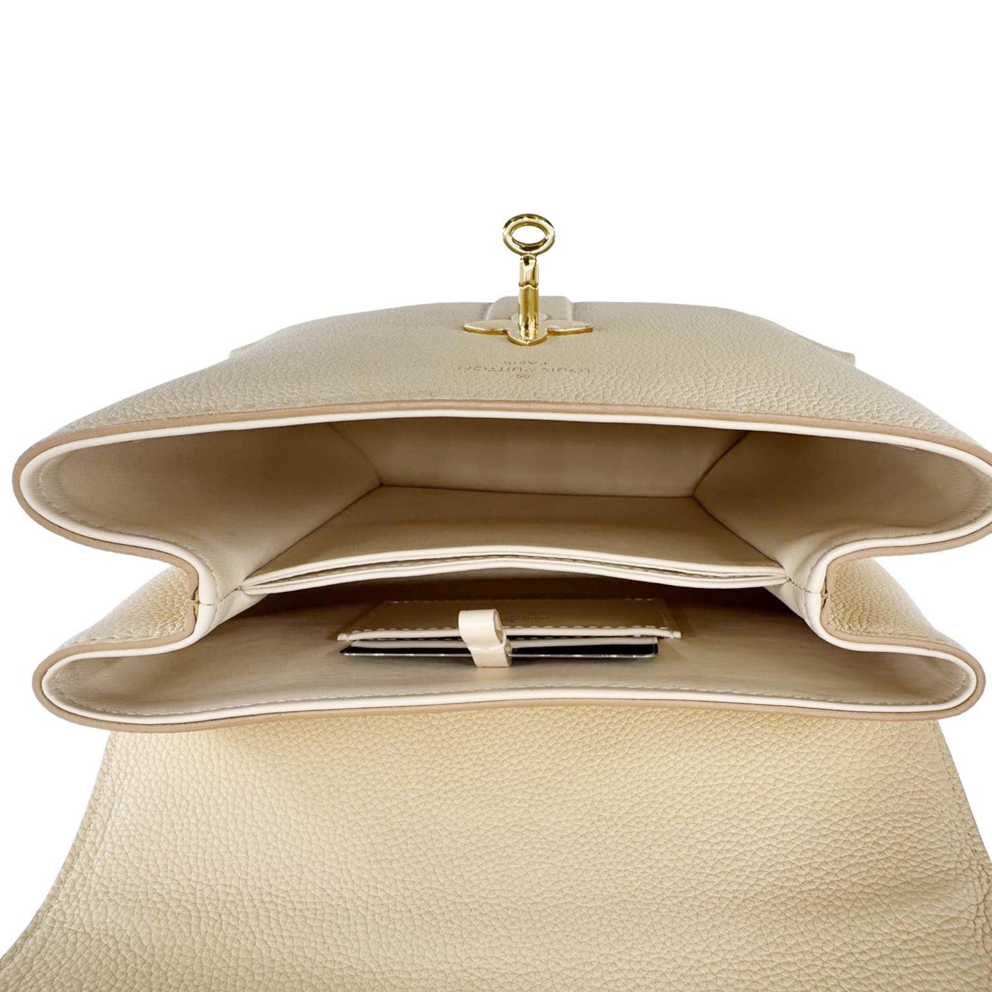 LOUIS VUITTON Rose Des Vents PM Grained Leather Top Handle Crossbody Bag Creme