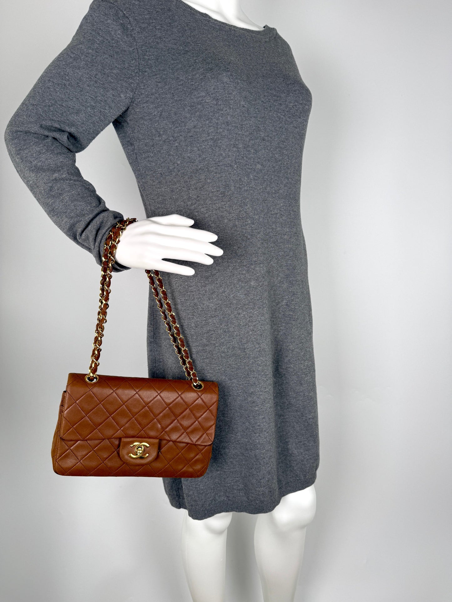 Chanel Brown Small Lambskin Quilted Leather Shoulder Bag - Rovelle Bags