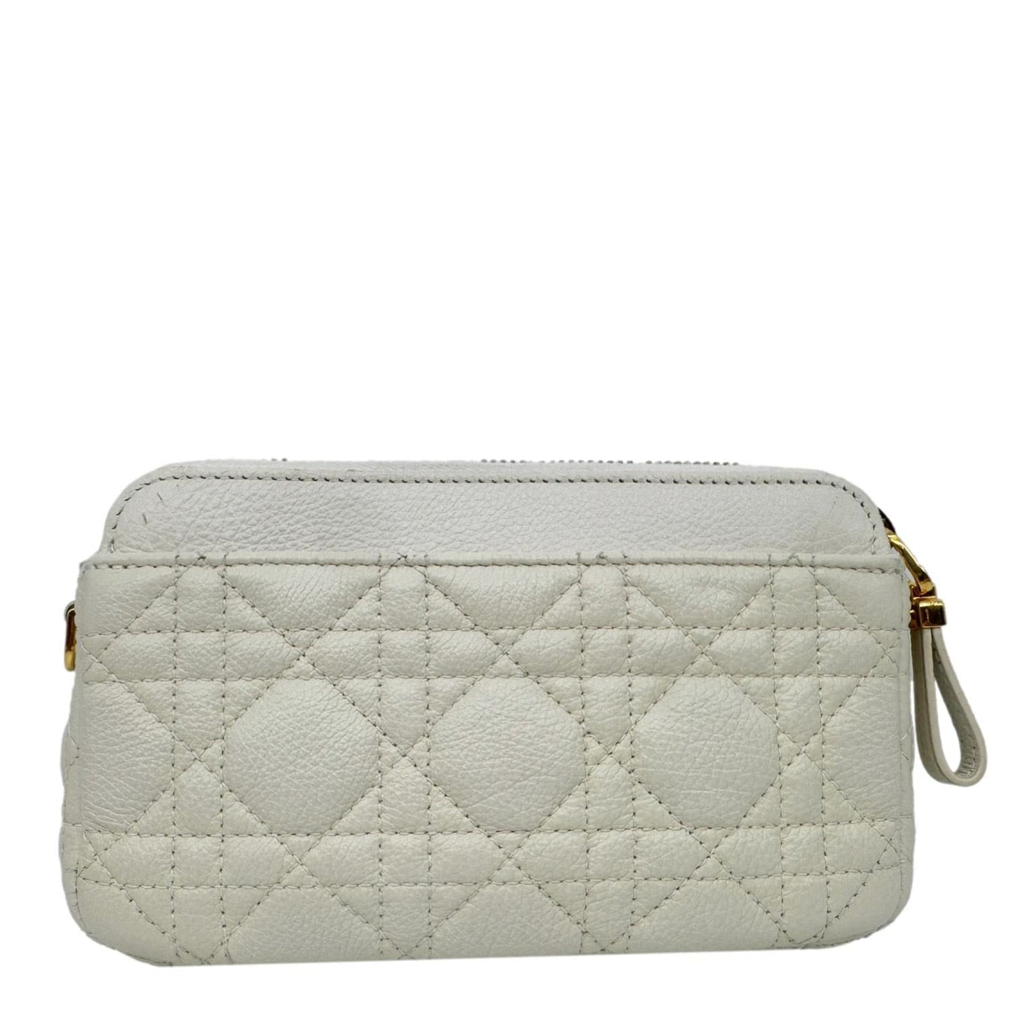 CHRISTIAN DIOR Caro Supple Cannage Calfskin Leather Chain Shoulder Bag Ivory