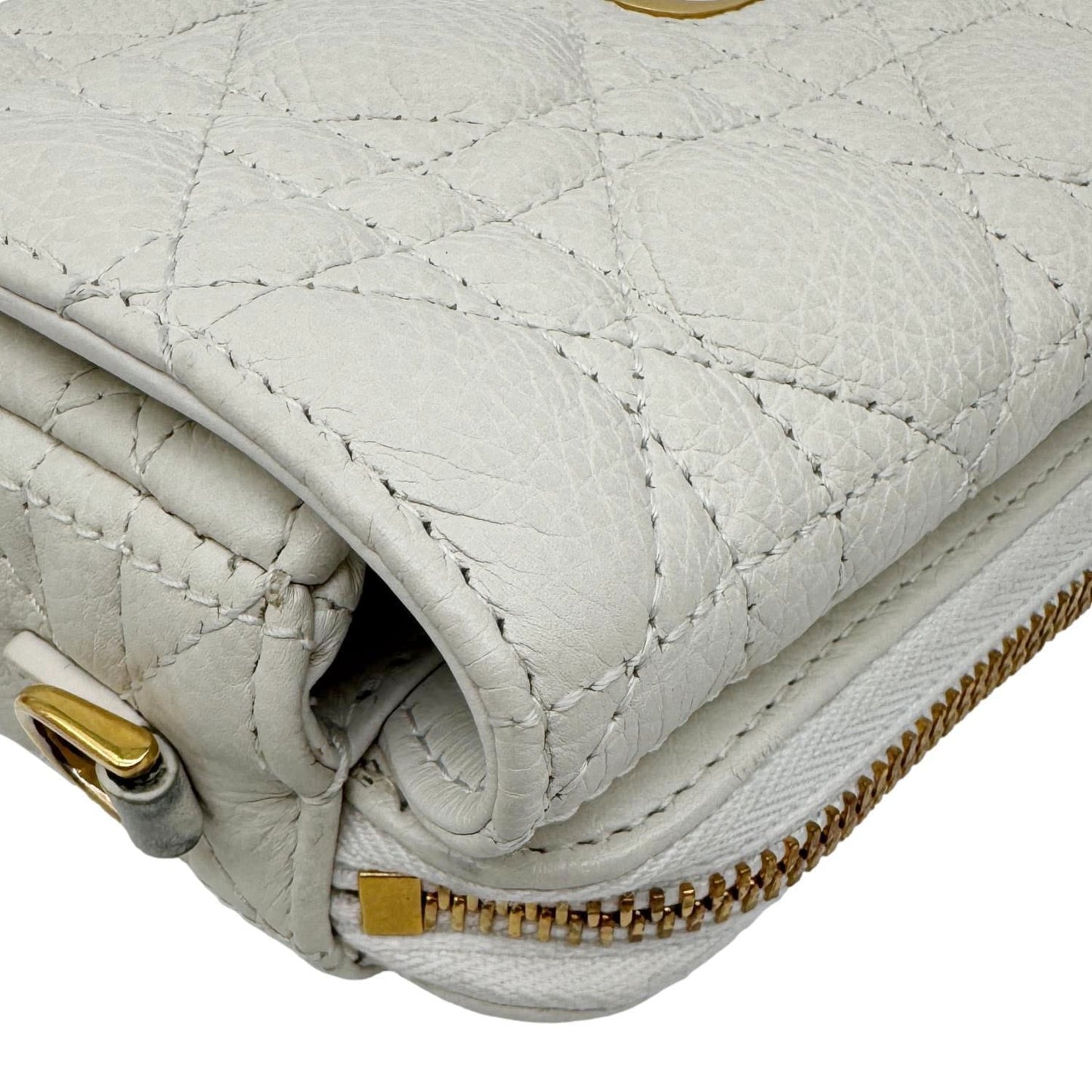 CHRISTIAN DIOR Caro Supple Cannage Calfskin Leather Chain Shoulder Bag Ivory