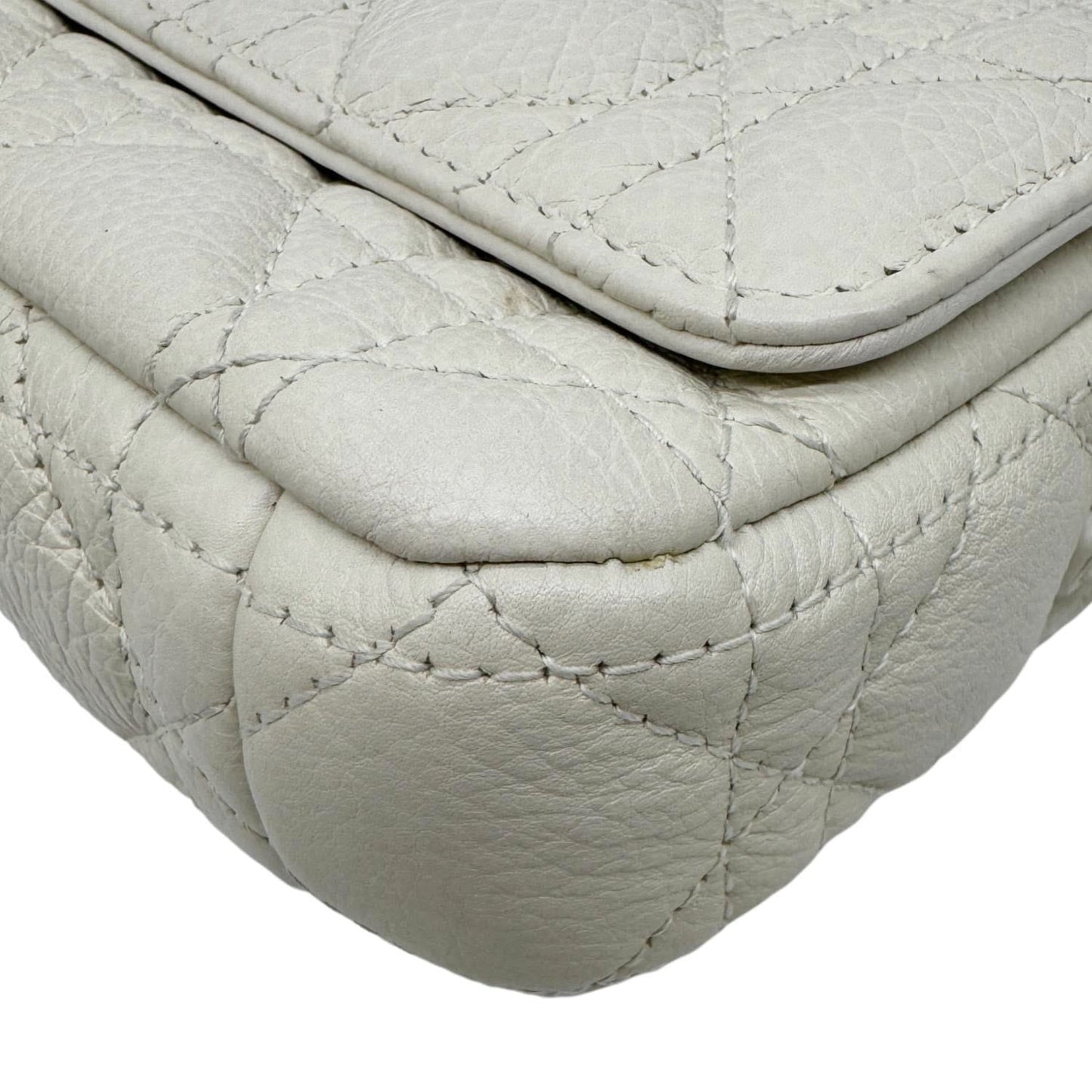CHRISTIAN DIOR Caro Supple Cannage Calfskin Leather Chain Shoulder Bag Ivory