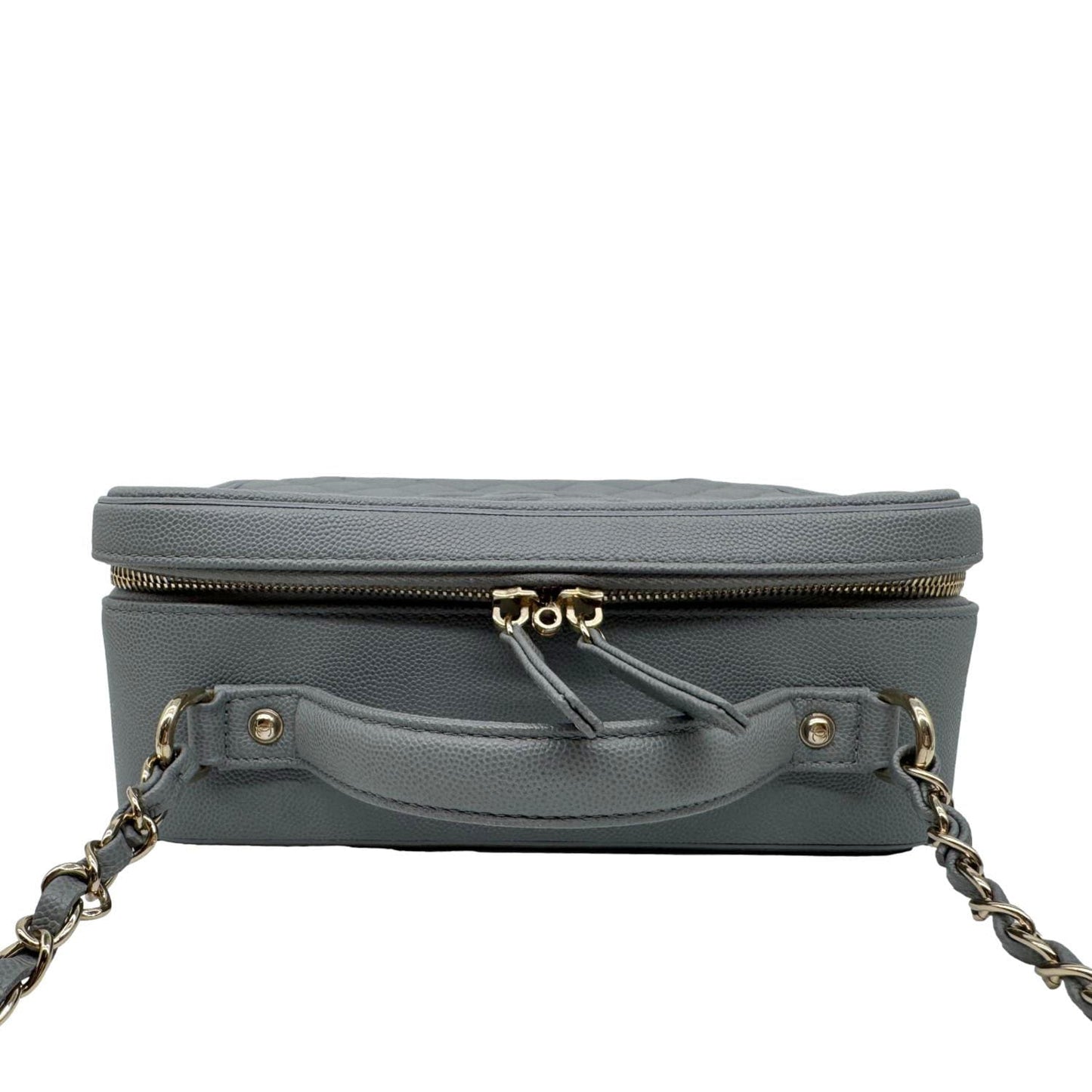 CHANEL Vanity Case Filigree CC Large Caviar Quilted Shoulder Bag Grey