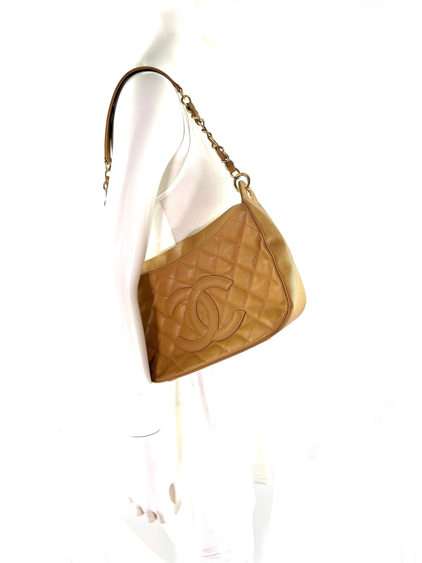 Chanel Timeless Beige Quilted Caviar Hobo Hobo Bag - Rovelle Bags