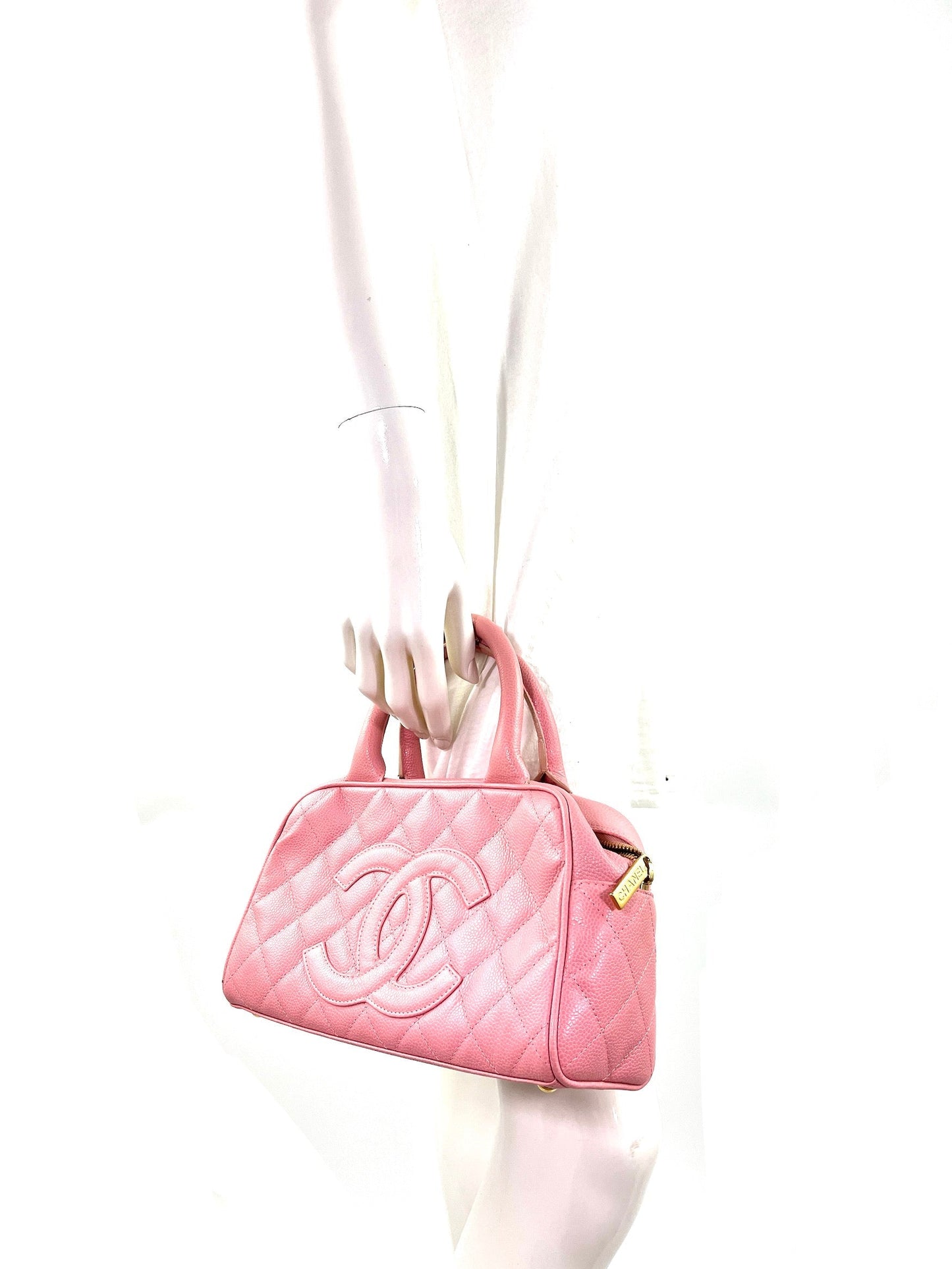 Chanel Timeless Pink Quilted Caviar Bowler Handbag - Rovelle Bags
