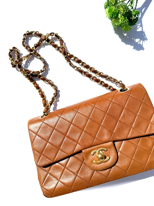 Chanel Brown Small Lambskin Quilted Leather Shoulder Bag - Rovelle Bags