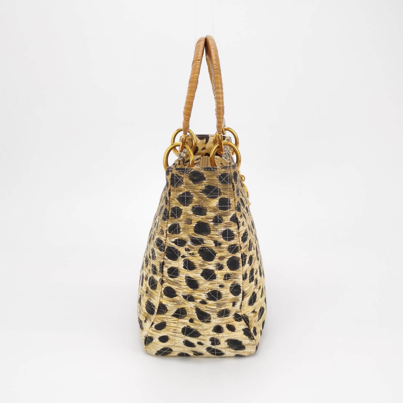 Lady Dior Medium Leopard Print Quilted Cloth Handbag