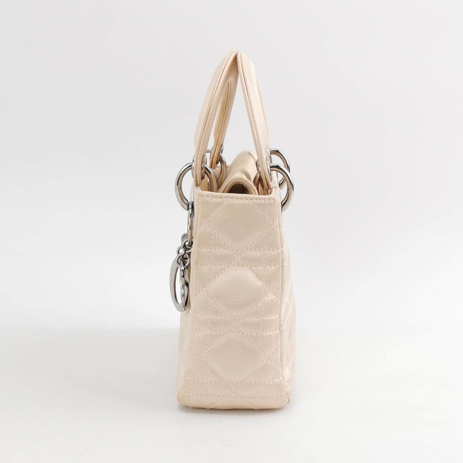 Lady Dior Mini Beige Silk Handbag