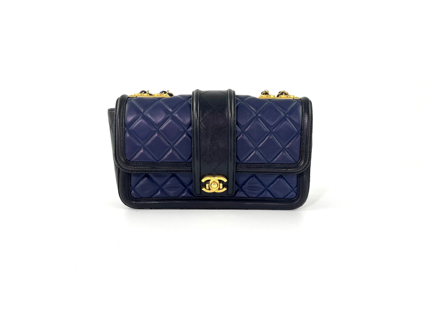 Chanel Elegant CC Navy Black Quilted Flap Bag - Rovelle Bags