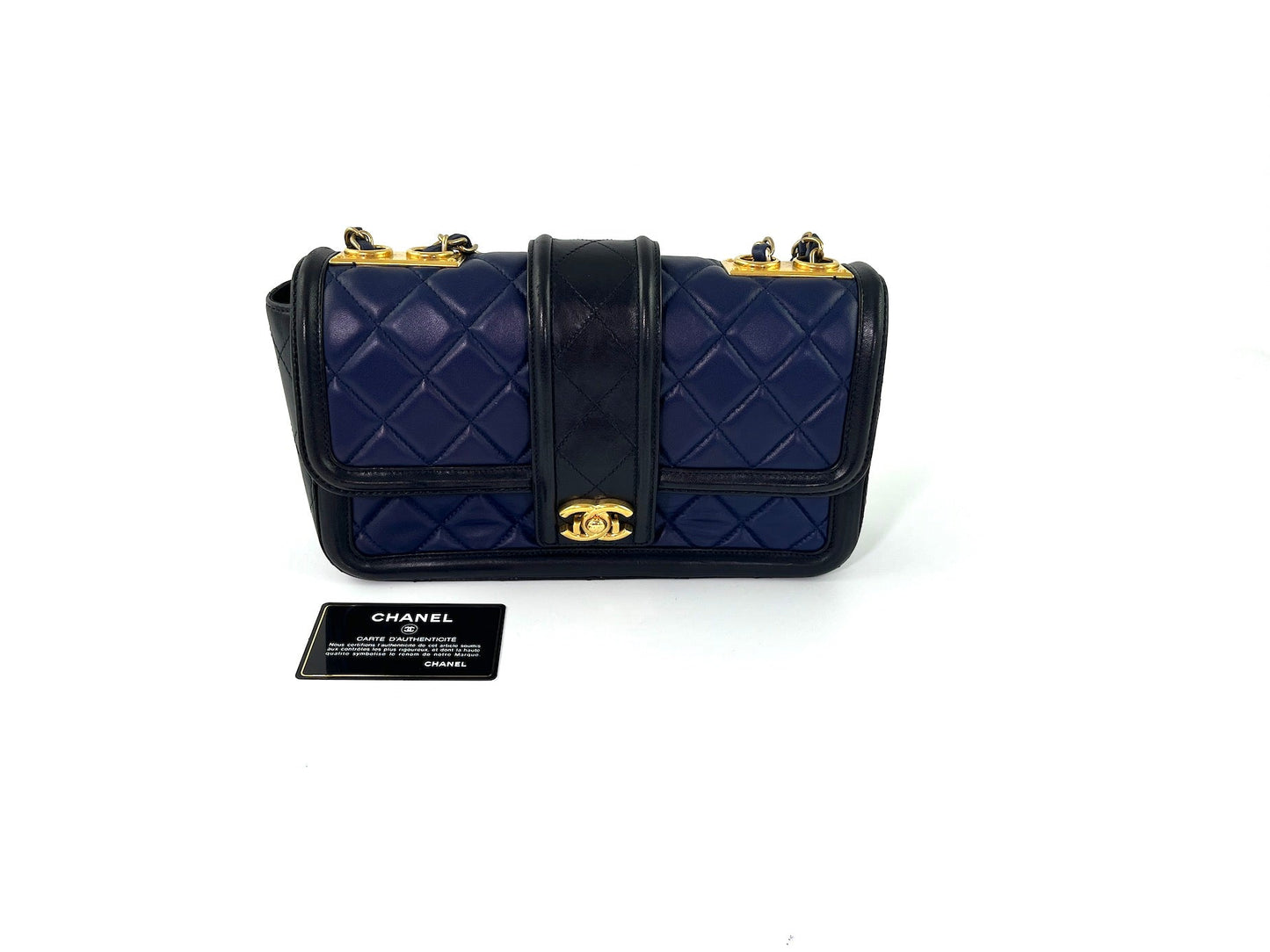 Chanel Elegant CC Navy Black Quilted Flap Bag - Rovelle Bags