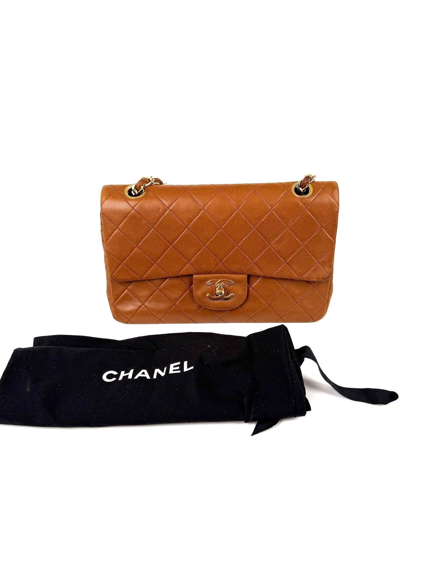 Chanel Brown Small Lambskin Quilted Leather Shoulder Bag - Rovelle Bags