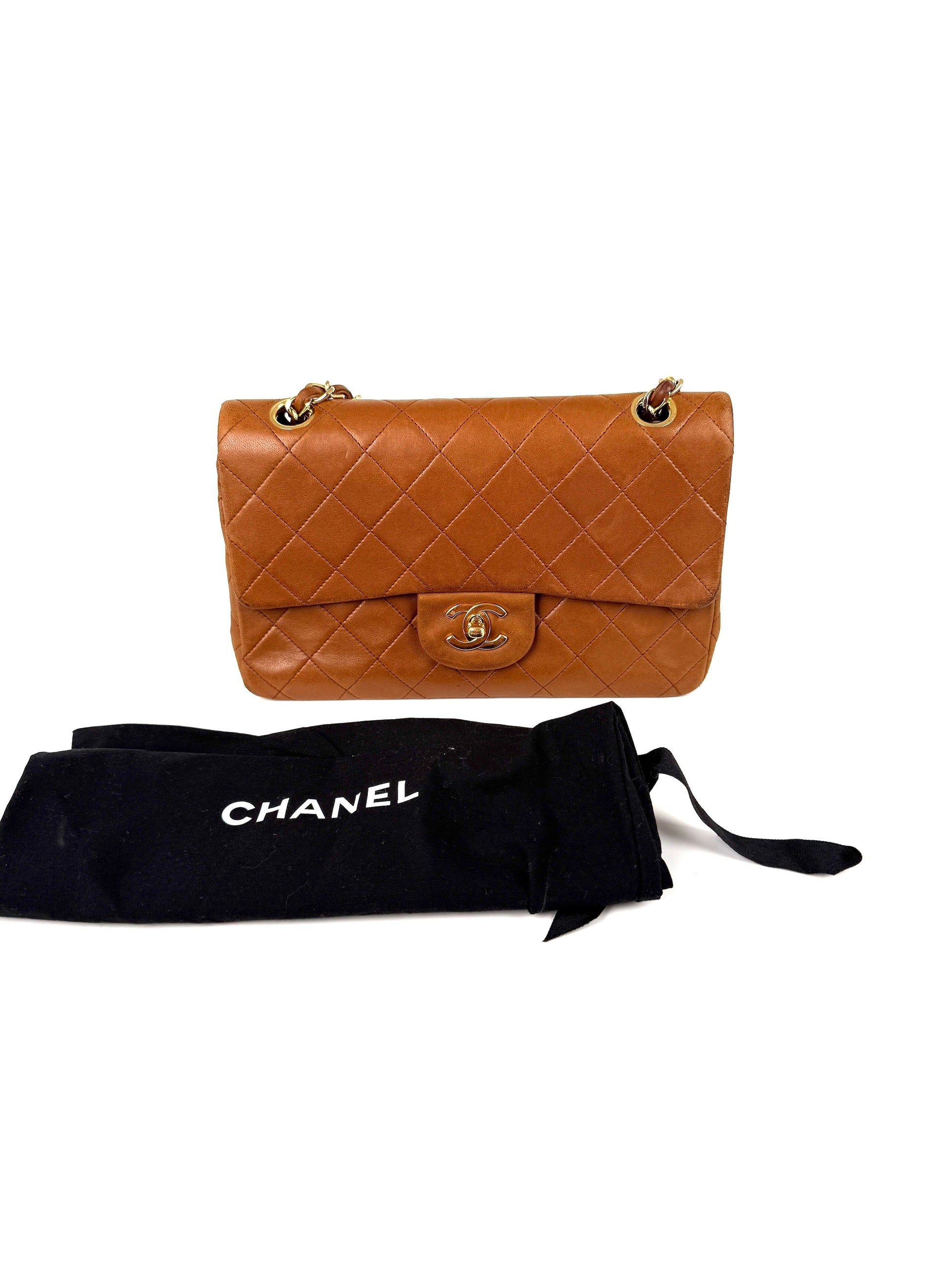 Chanel Brown Small Lambskin Quilted Leather Shoulder Bag - Rovelle Bags