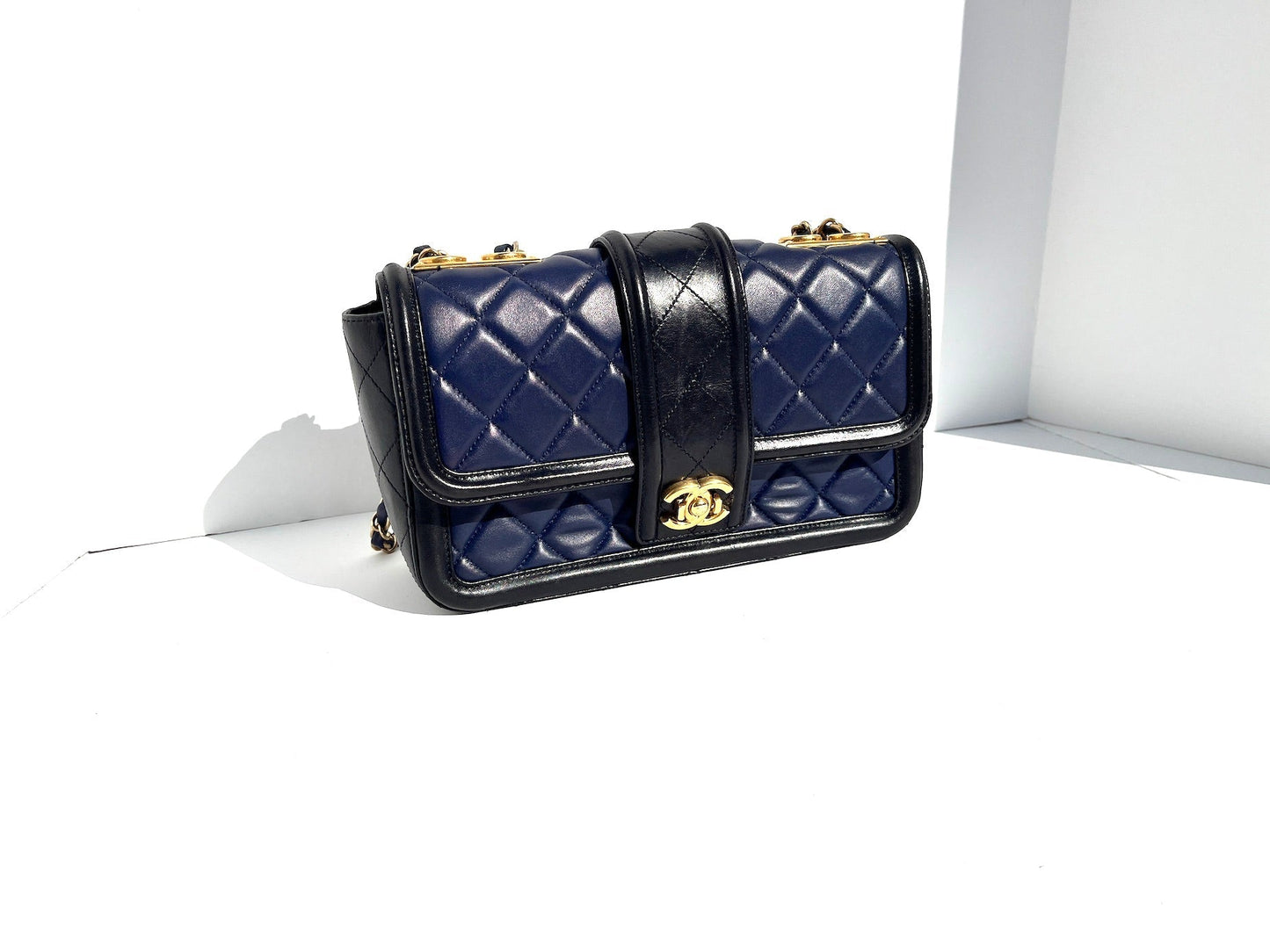 Chanel Elegant CC Navy Black Quilted Flap Bag - Rovelle Bags