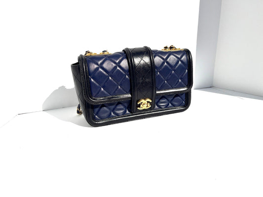Chanel Elegant CC Navy Black Quilted Flap Bag - Rovelle Bags