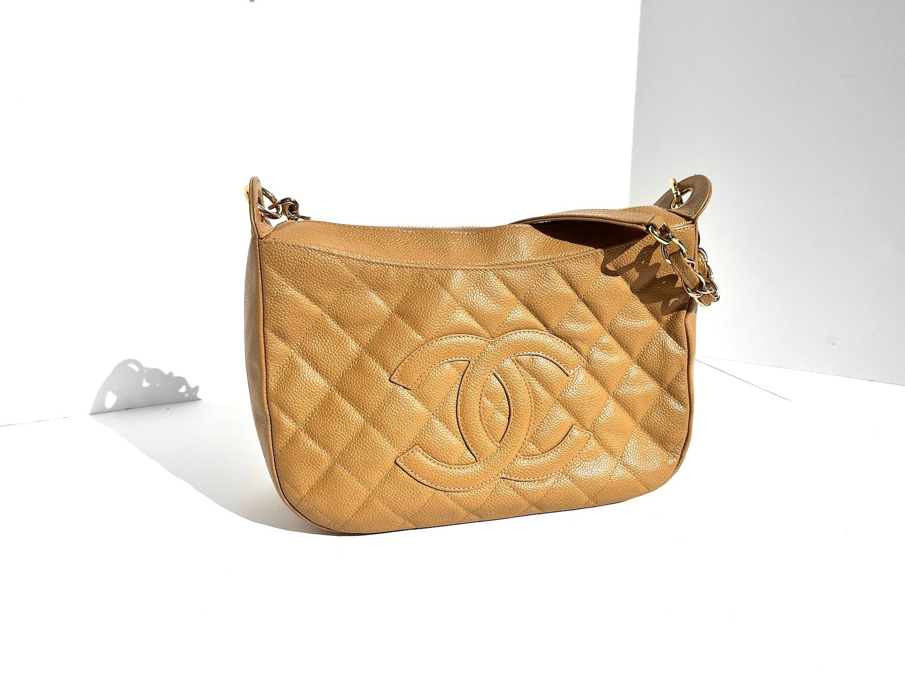 Chanel Timeless Beige Quilted Caviar Hobo Hobo Bag - Rovelle Bags