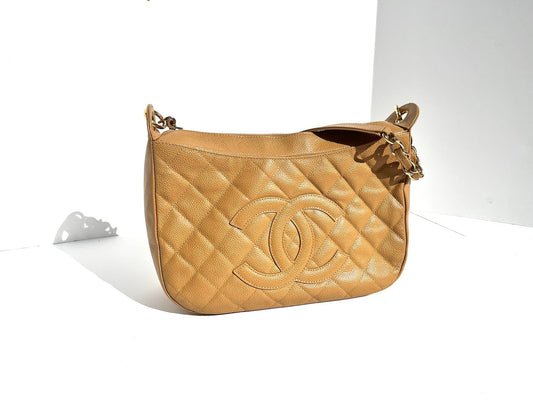 Chanel Timeless Beige Quilted Caviar Hobo Hobo Bag - Rovelle Bags