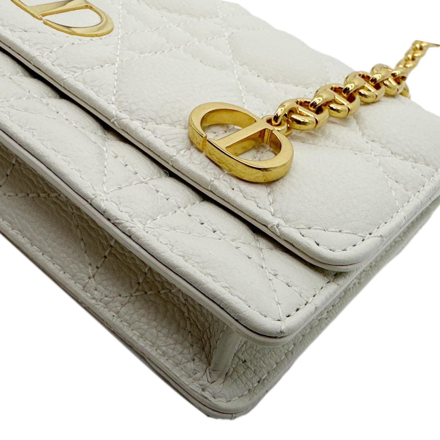 CHRISTIAN DIOR Caro Supple Cannage Calfskin Leather Chain Shoulder Bag Ivory