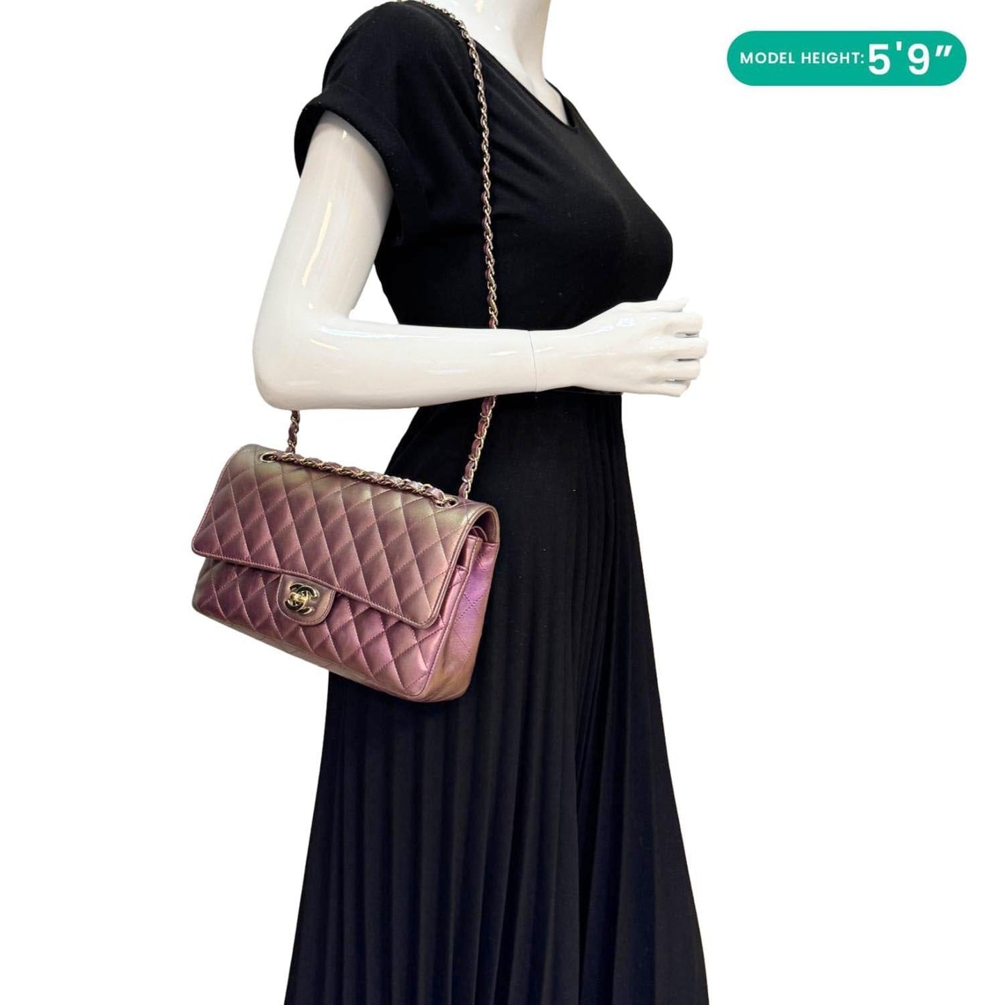 CHANEL Classic Double Flap Medium Quilted Iridescent Leather Shoulder Bag Multicolor