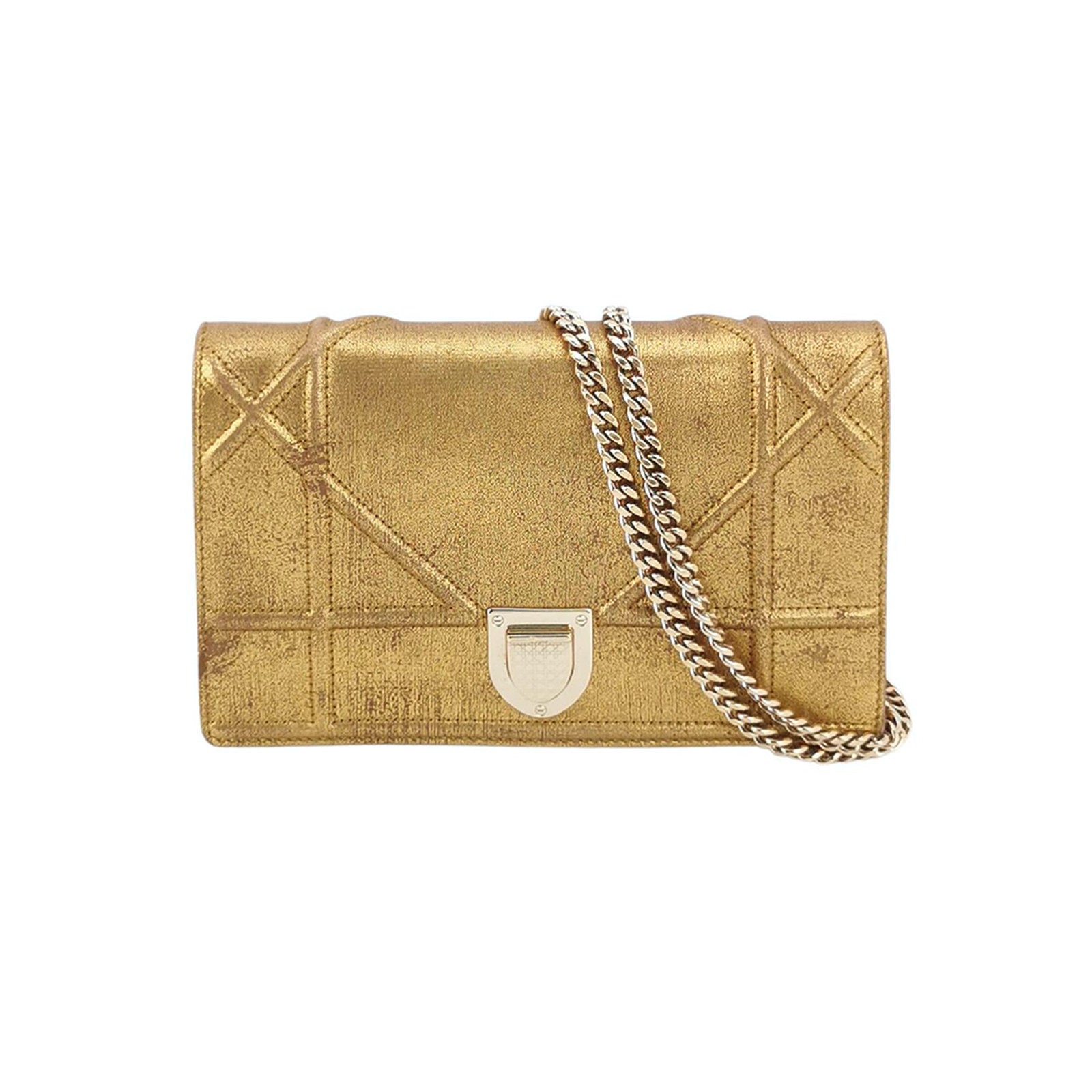 Dior Diorama Wallet on Chain Gold Metallic Patent Leather Crossbody Bag
