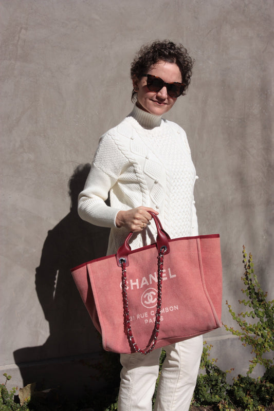 Chanel Deauville Large Red Pink 2012 Tote Bag - Rovelle Bags
