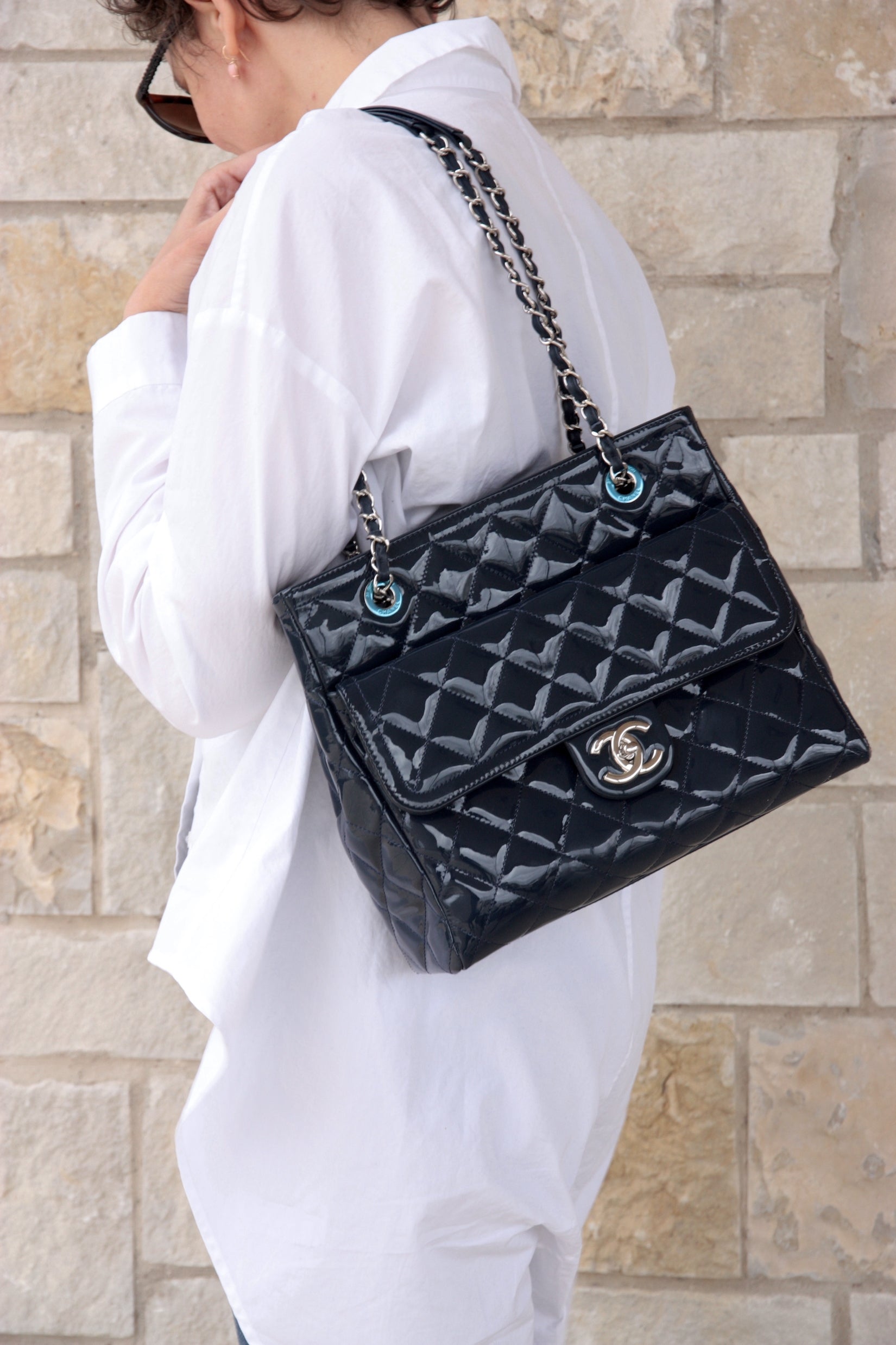 Chanel Coco Shine Small Navy Quilted Tote Bag - Rovelle Bags