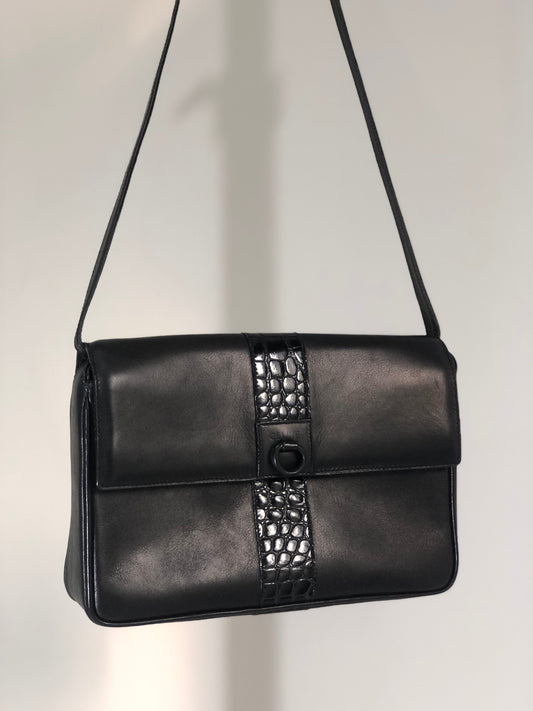 CELINE Gancini Leather Shoulder bag Clutch bag Black Old Celine 6ehwcp
