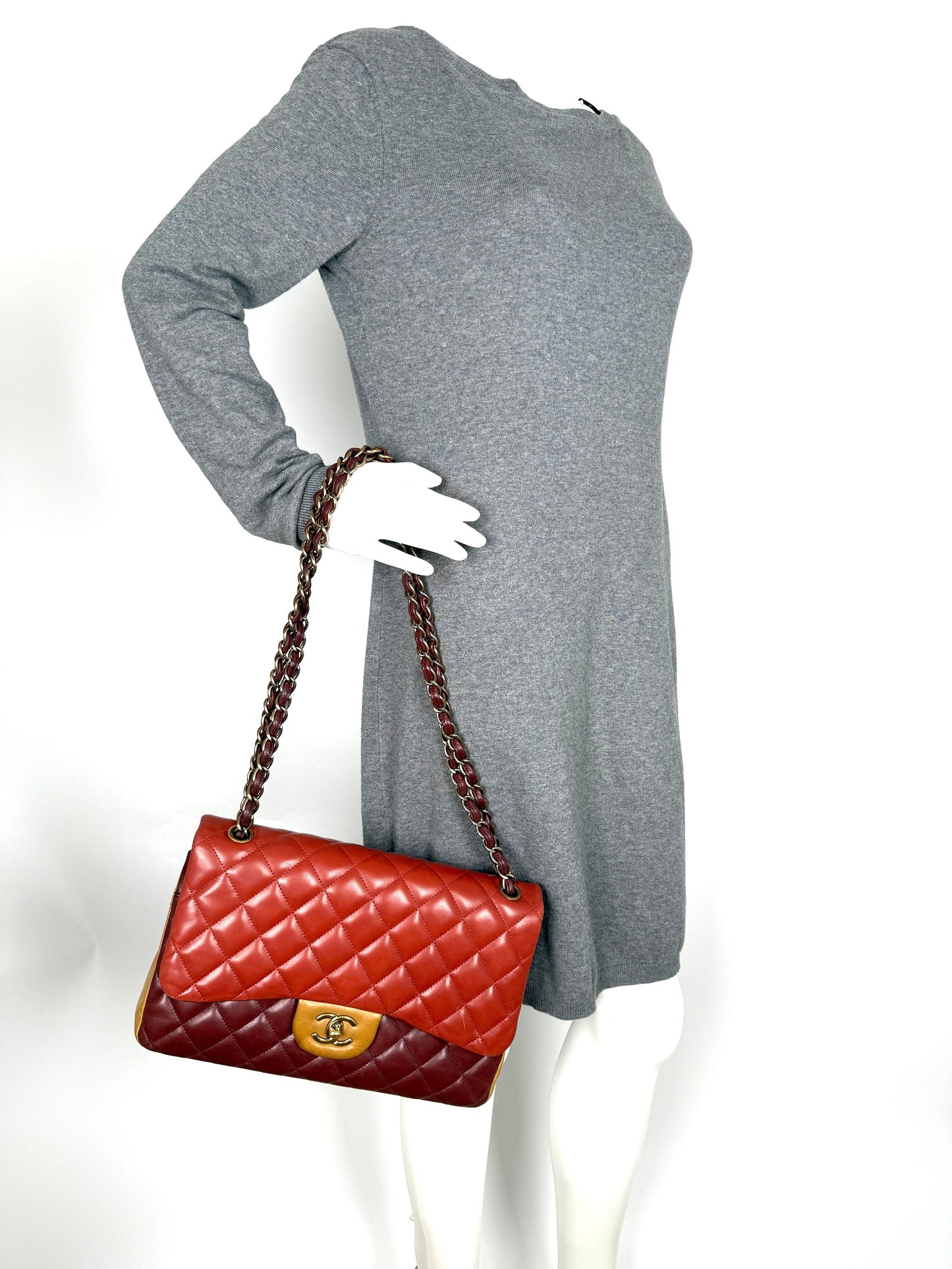 Chanel Classic Jumbo Quilted Lambskin Tri-Color Shoulder Bag - Rovelle Bags