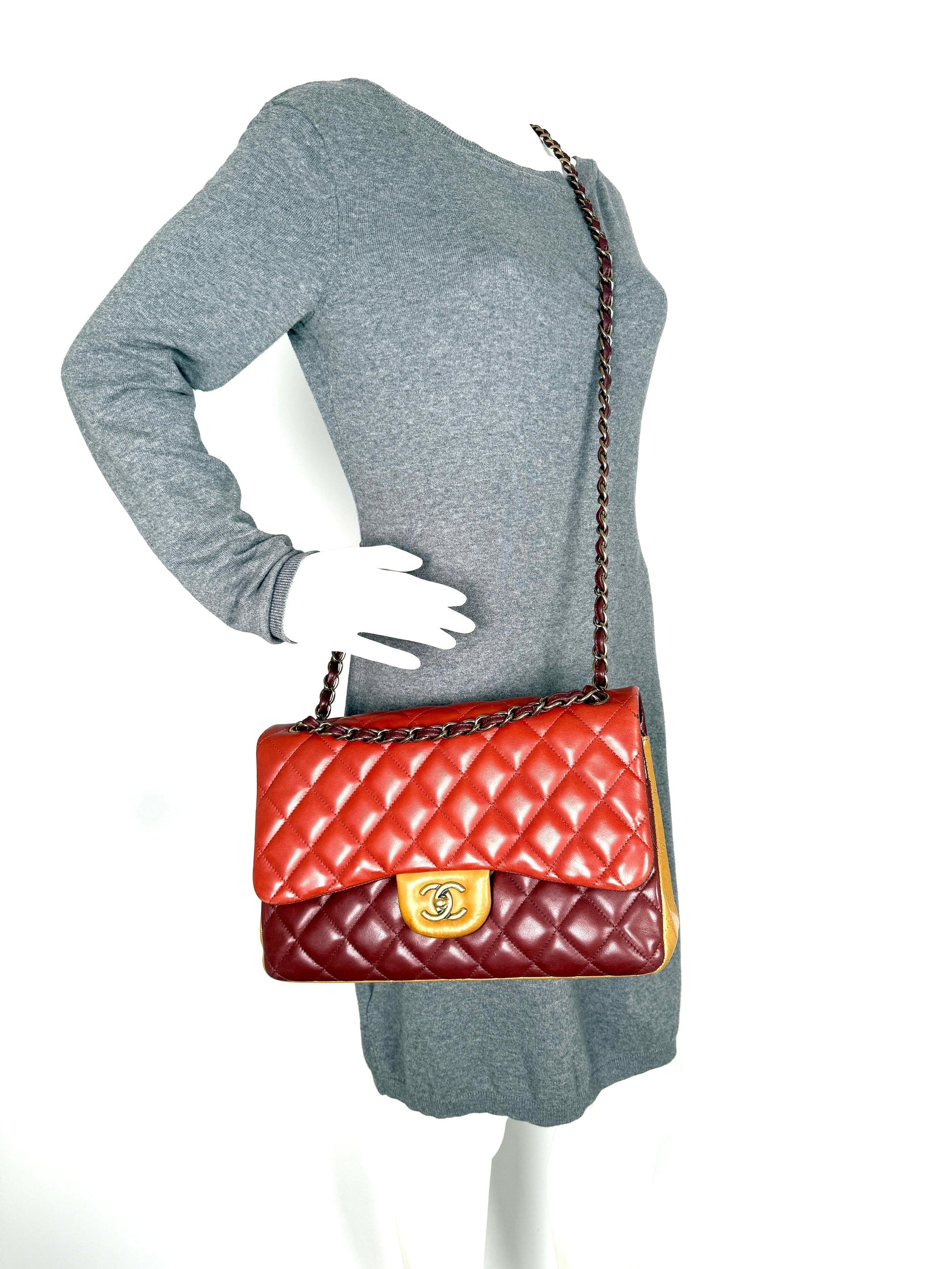 Chanel Classic Jumbo Quilted Lambskin Tri-Color Shoulder Bag - Rovelle Bags