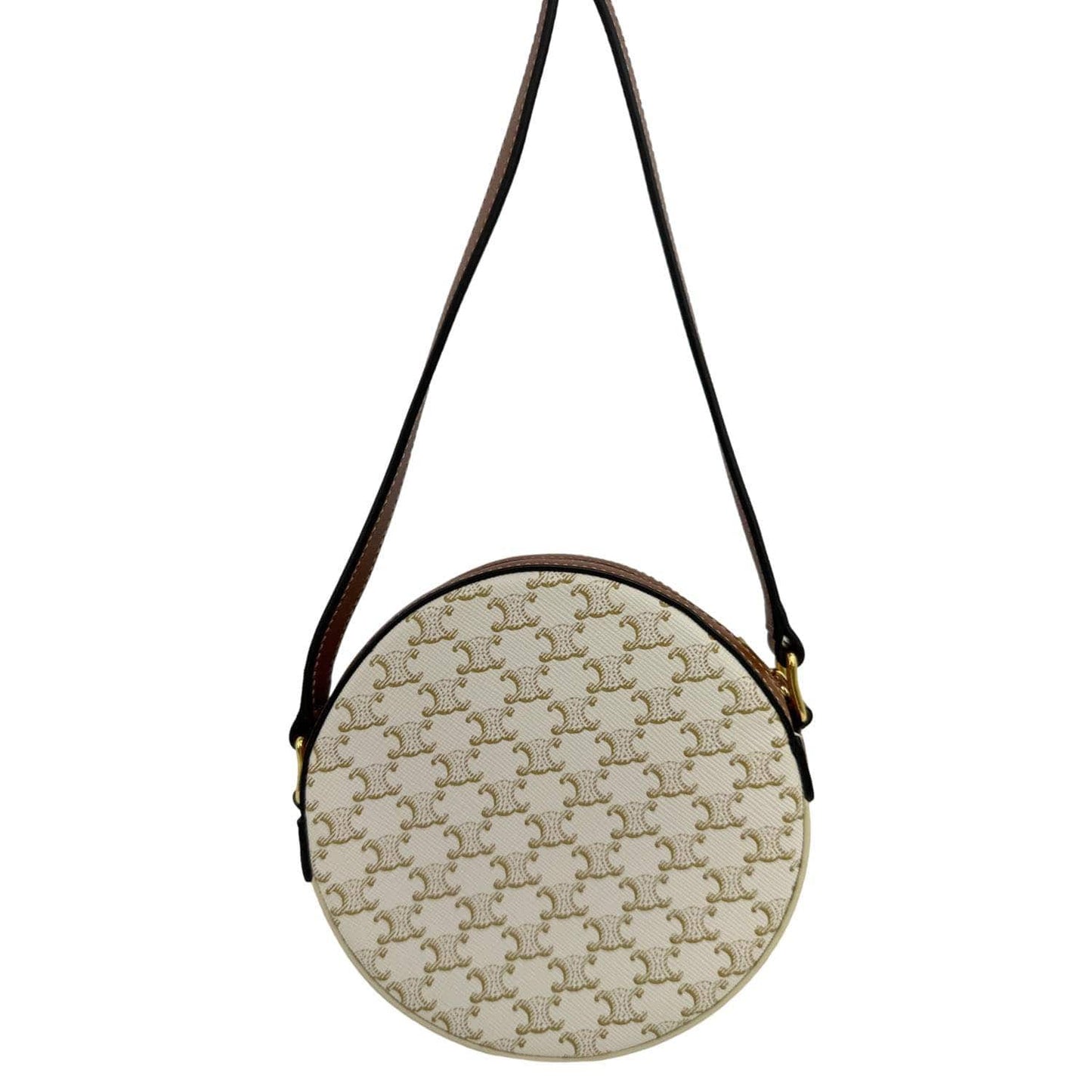 CELINE Triomphe Canvas Round Purse On Strap Crossbody Bag White