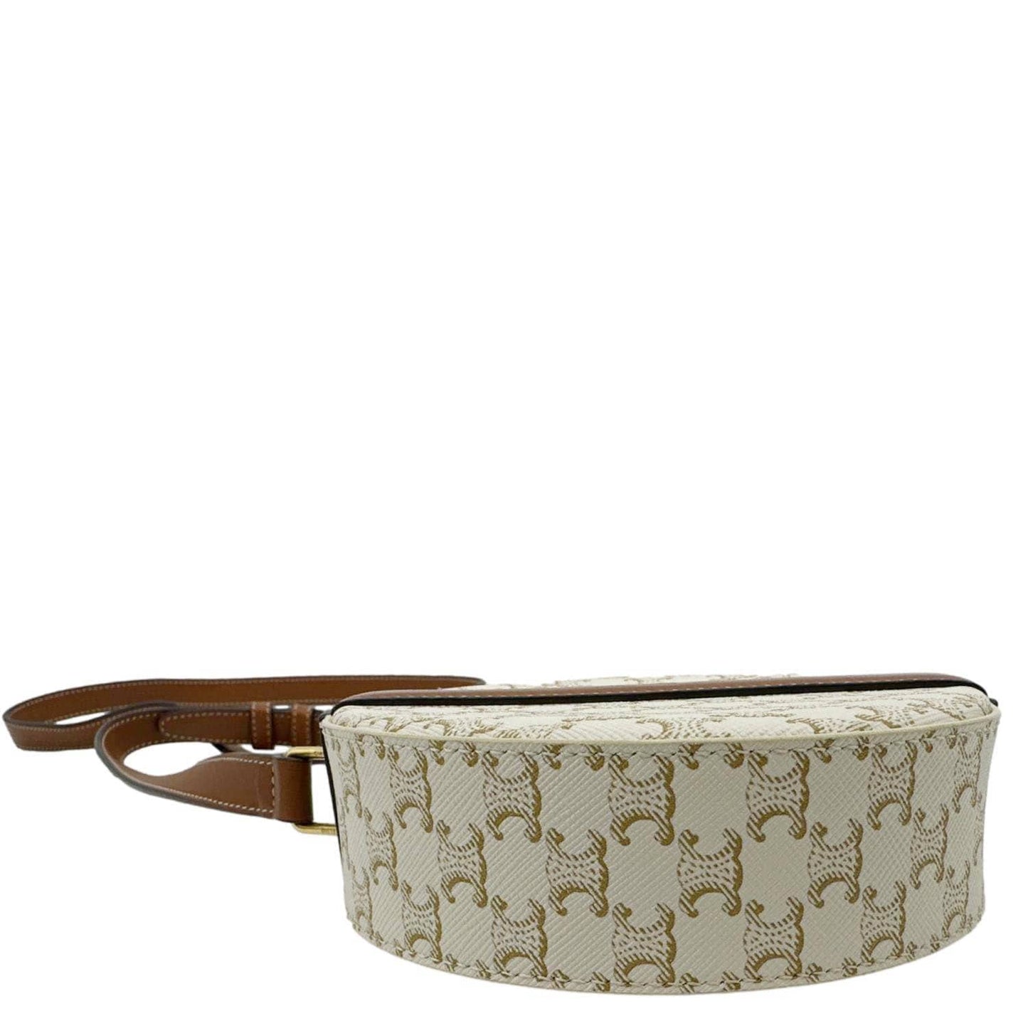 CELINE Triomphe Canvas Round Purse On Strap Crossbody Bag White