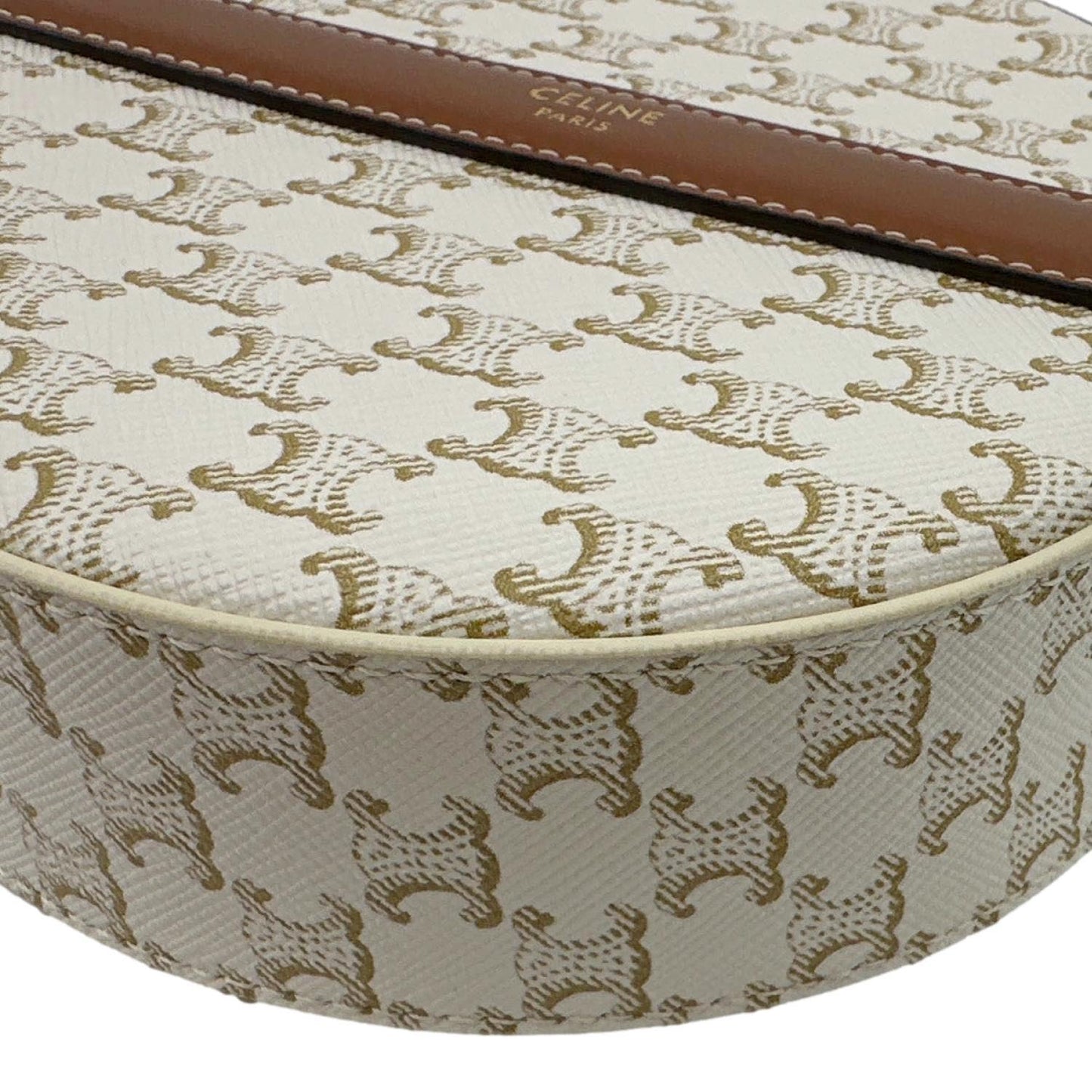 CELINE Triomphe Canvas Round Purse On Strap Crossbody Bag White
