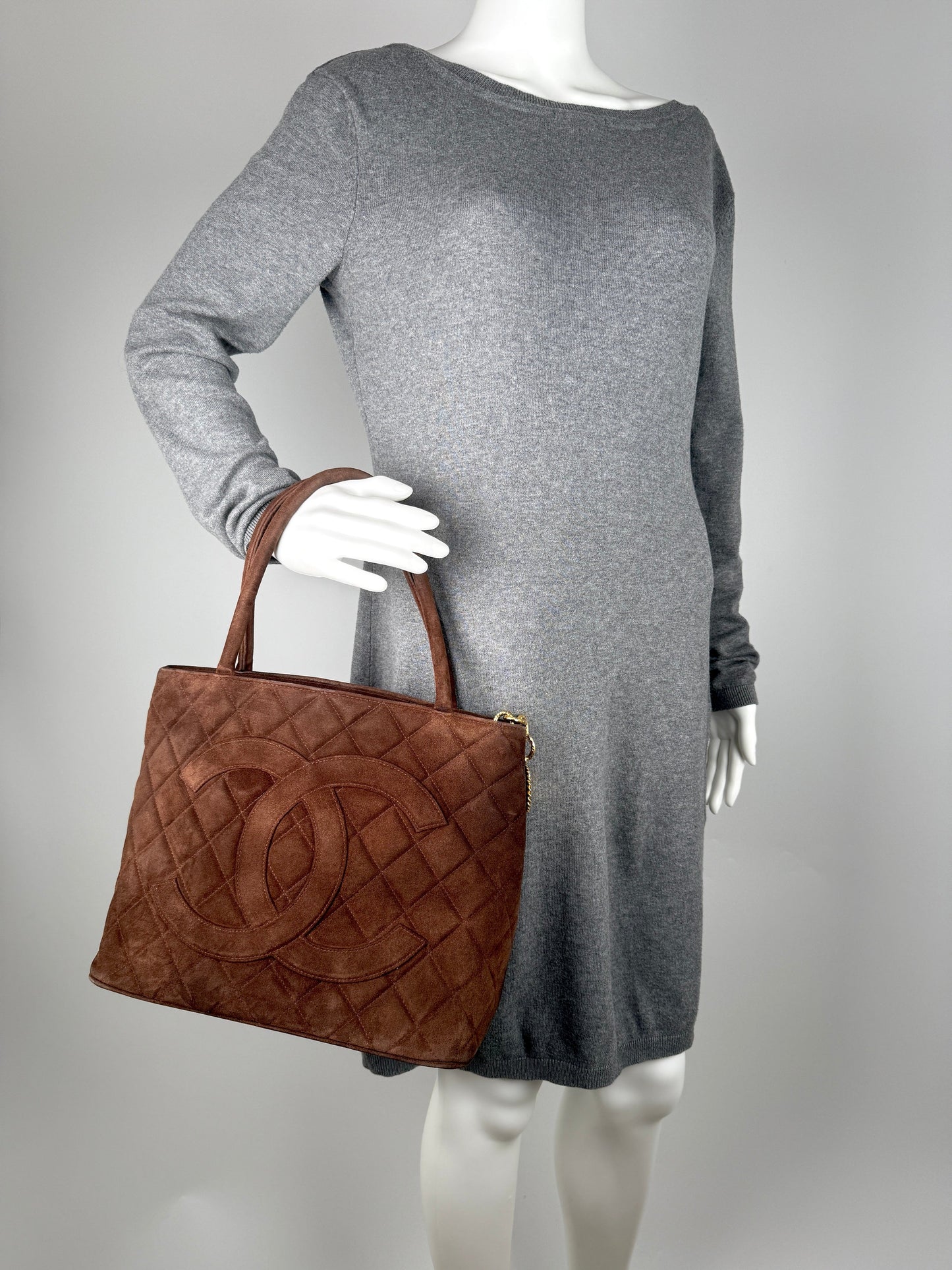 Chanel CC Timeless Medallion Suede Brown Tote Bag - Rovelle Bags