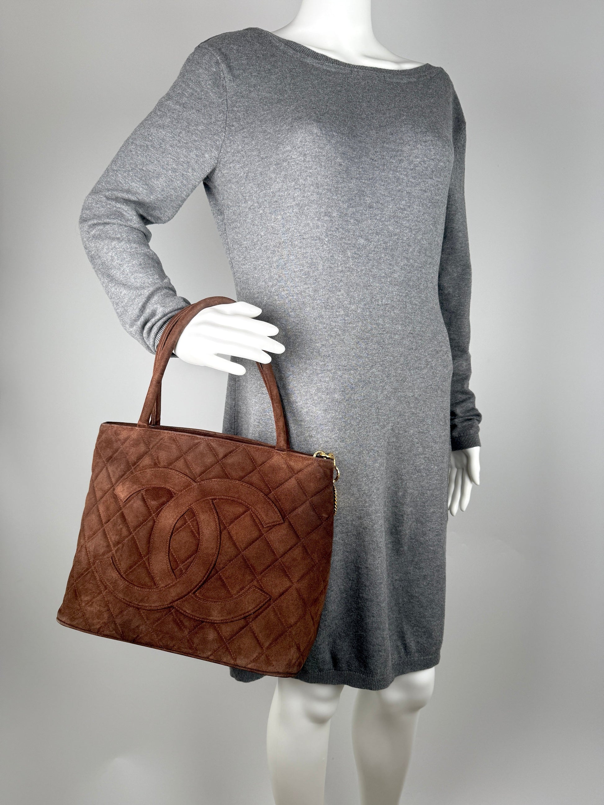 Chanel CC Timeless Medallion Suede Brown Tote Bag - Rovelle Bags