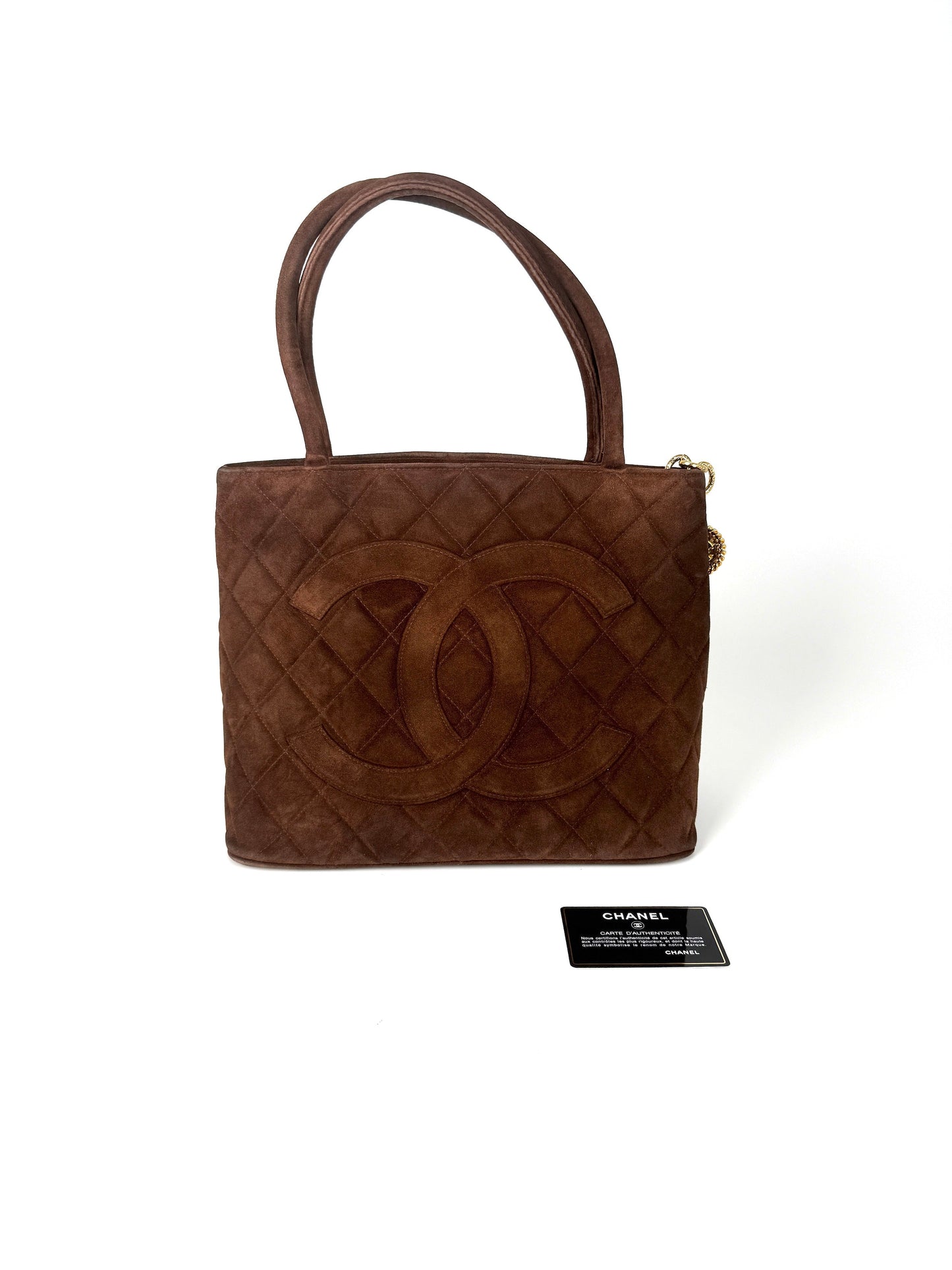 Chanel CC Timeless Medallion Suede Brown Tote Bag - Rovelle Bags
