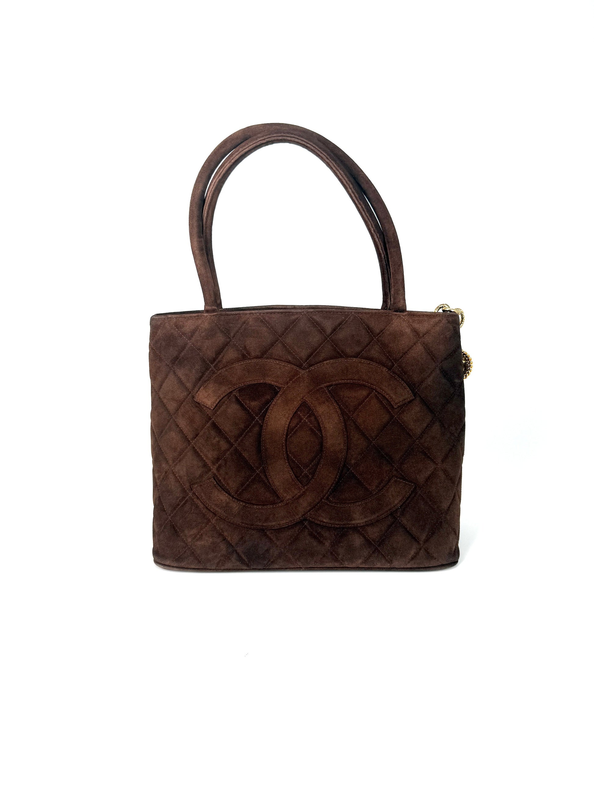 Chanel CC Timeless Medallion Suede Brown Tote Bag - Rovelle Bags