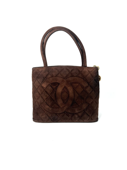 Chanel CC Timeless Medallion Suede Brown Tote Bag - Rovelle Bags