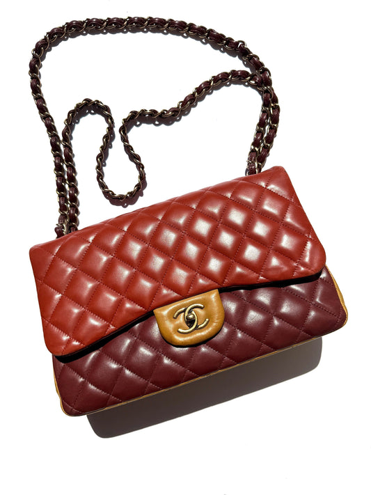 Chanel Classic Jumbo Quilted Lambskin Tri-Color Shoulder Bag - Rovelle Bags