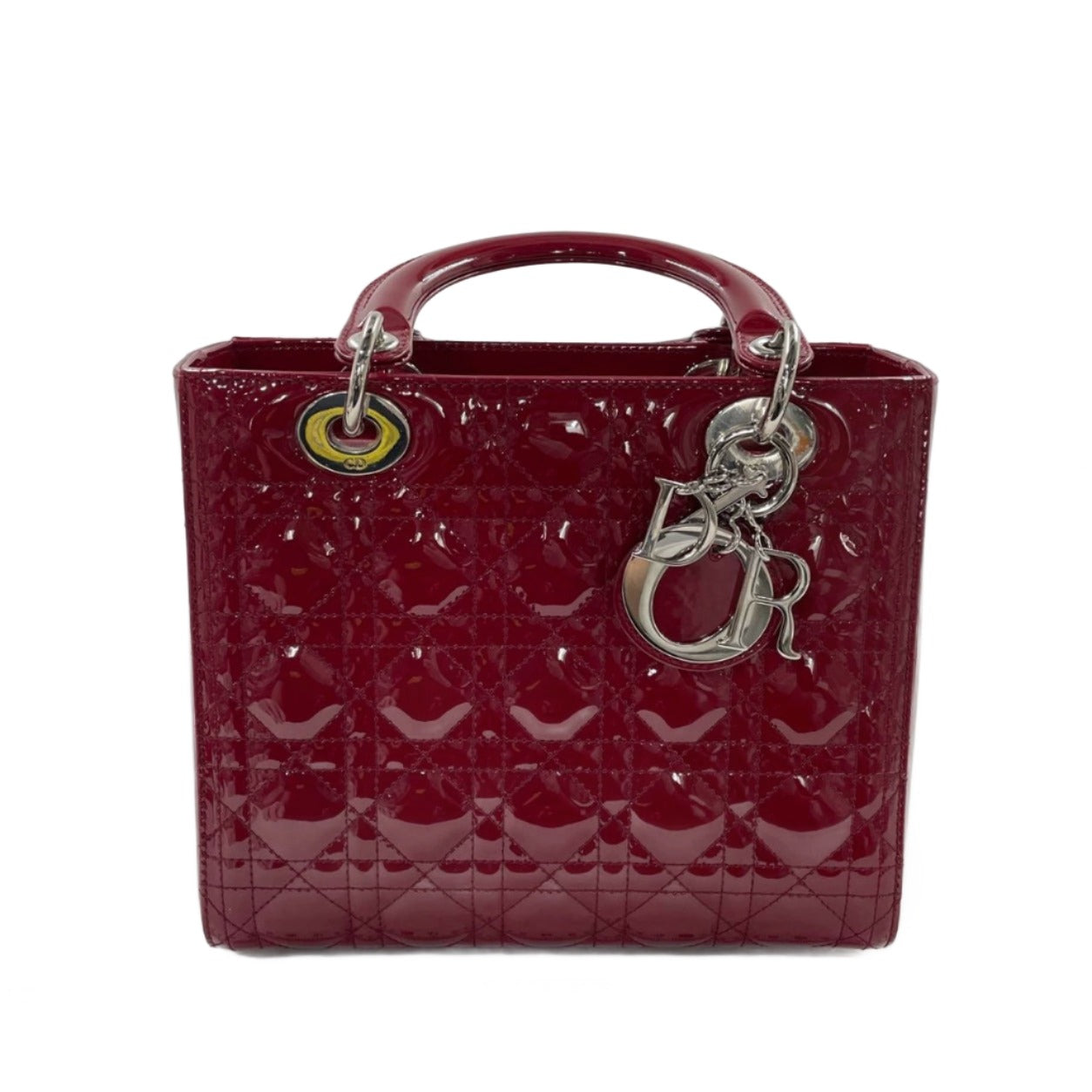 Lady Dior Medium Burgundy Patent Leather Handbag Silver Hardware