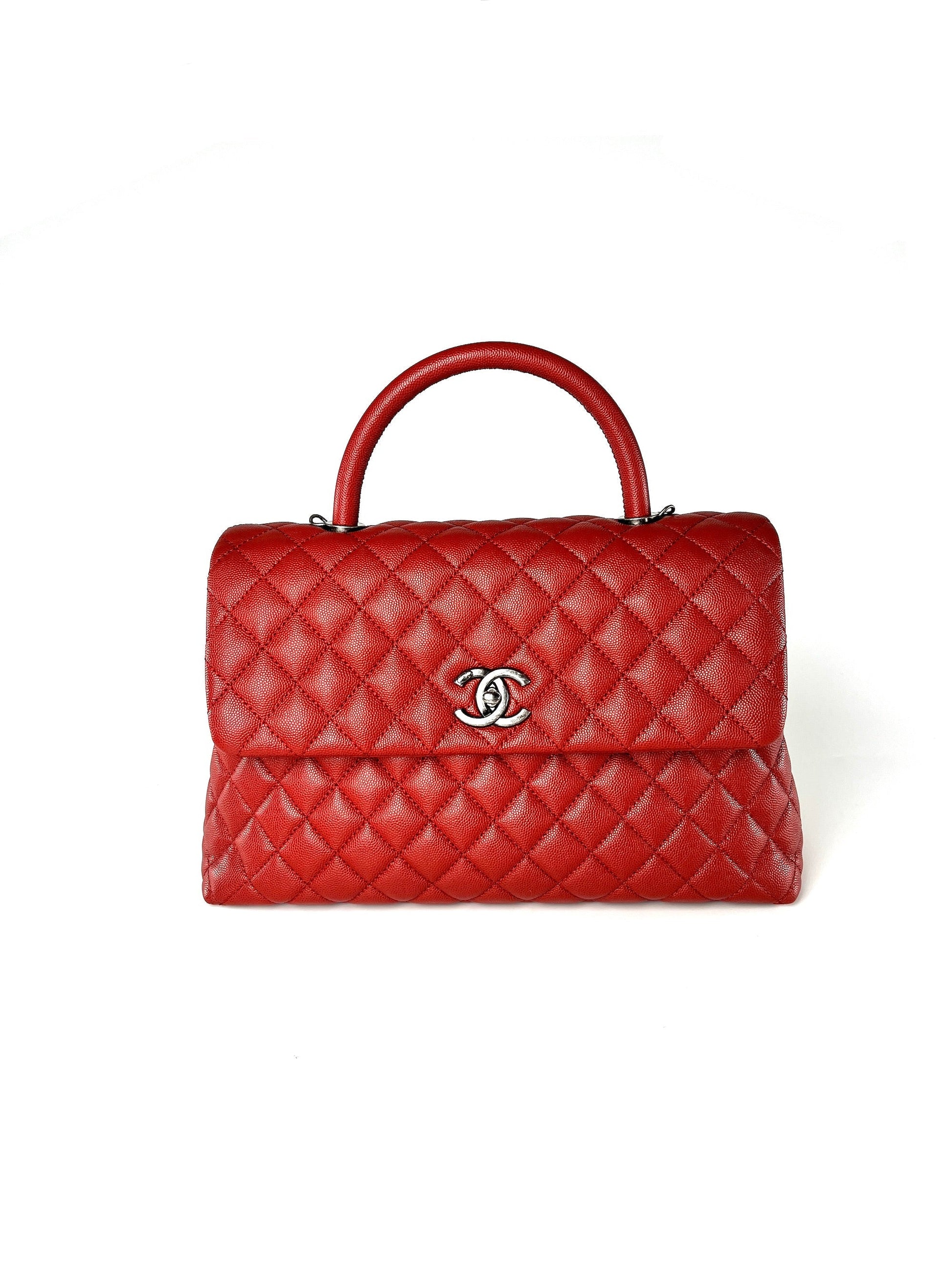 Chanel Red Medium Coco Handle Top Handbag - Rovelle Bags