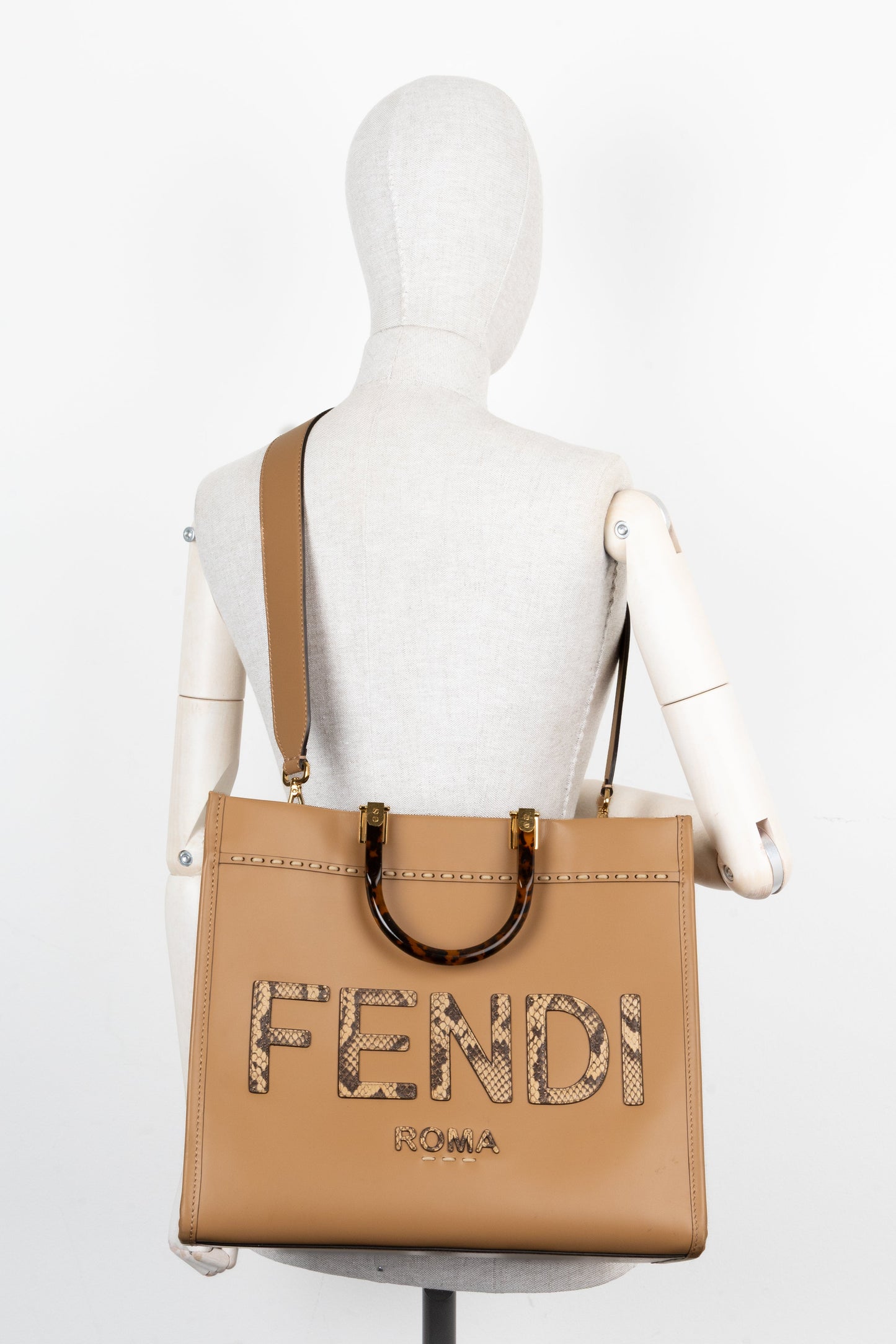 FENDI Medium Sunshine Tote Bag Python Caramel